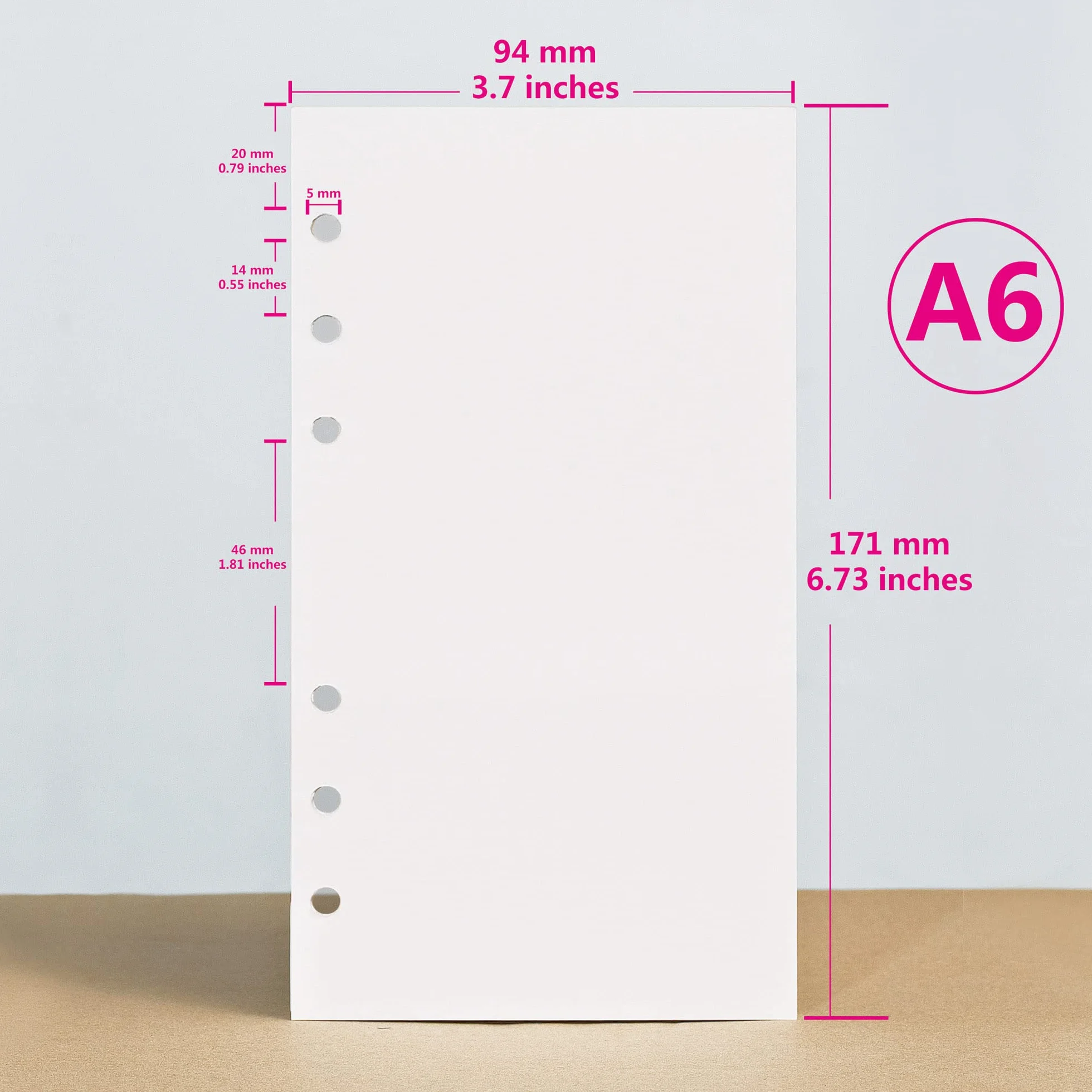 A6 Carta di Ricarica 135 Fogli, Inserti per Planner con Griglia 6 Fori Bianco per Filofax Bullet Journal