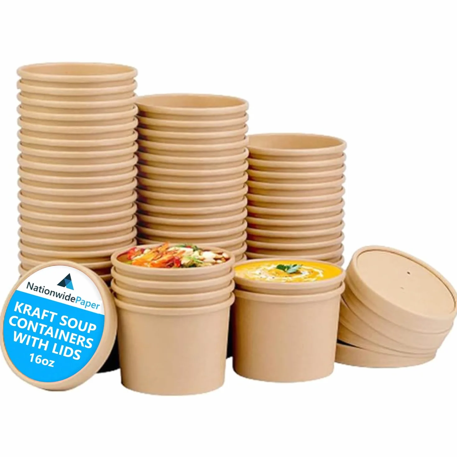 Contenitori usa e getta in carta kraft marrone 475 ml con coperchio 50 pezzi per gelati e gastronomie
