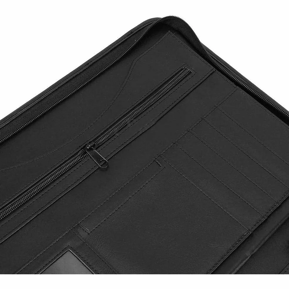 Cartella Portadocumenti A4 Pelle con Cerniera, Cartelle Porta Documenti Organizer Borsa per Conferenza, con fessure e porta biglietti, Nero