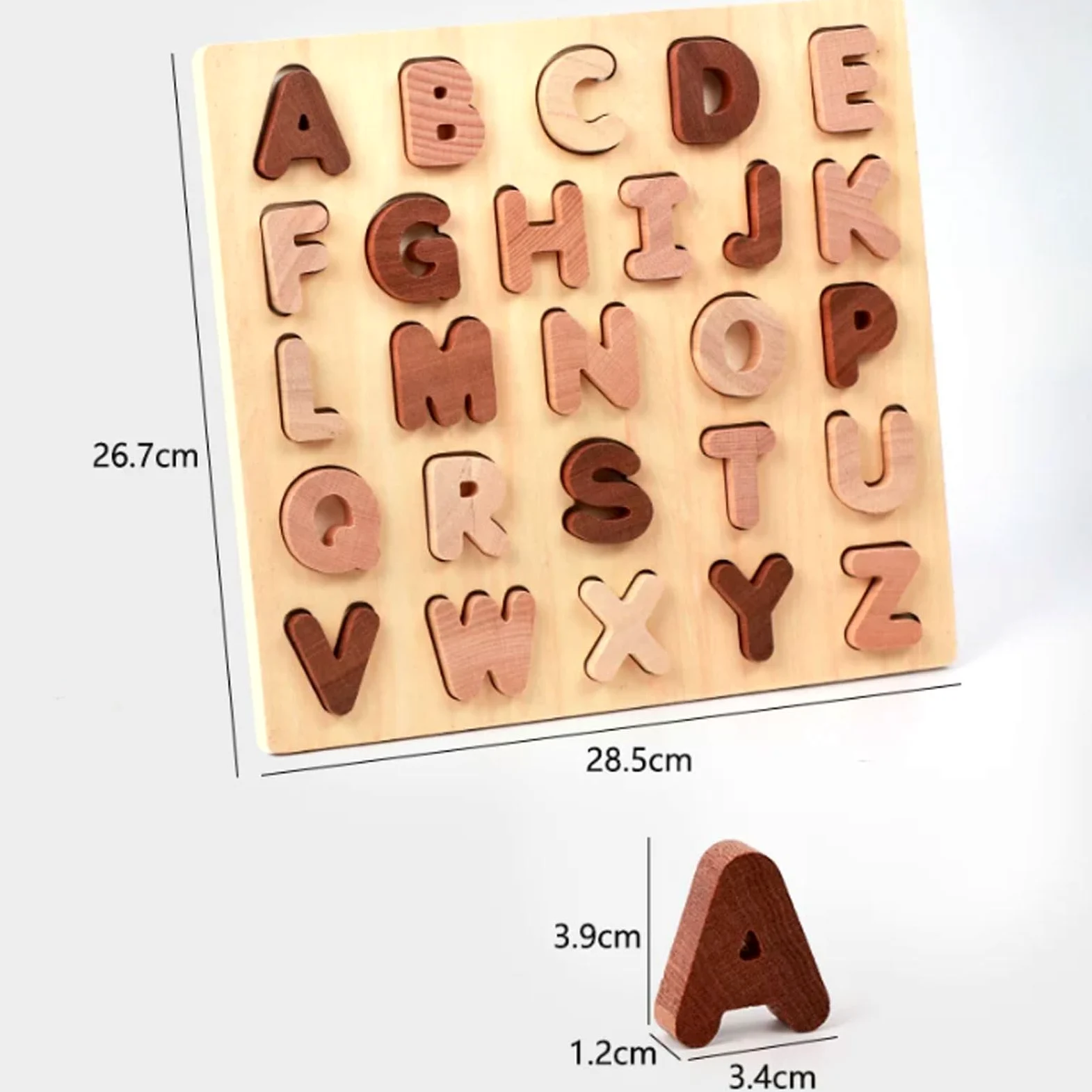 Puzzle in Legno Montessori con Alfabeto e Numeri | Sorter di forme di lettere e numeri in legno multi-tono naturale maiuscole e minuscole ABC 0-20