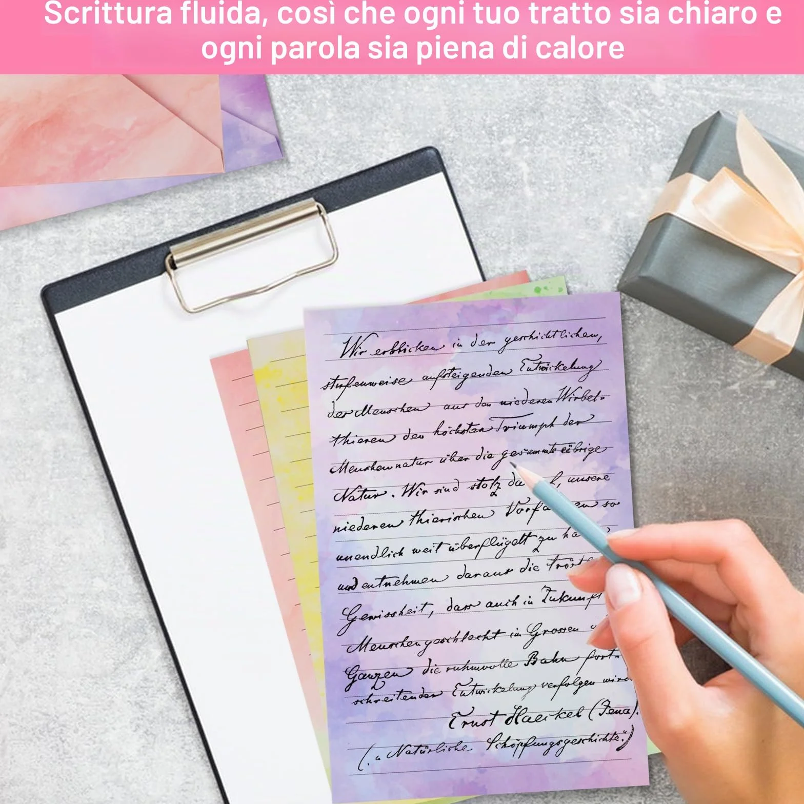 Carta da Lettere con Busta Set 160 Pz, Buste Colorate per Lettere Acquerellabili, Include 60 Adesivi