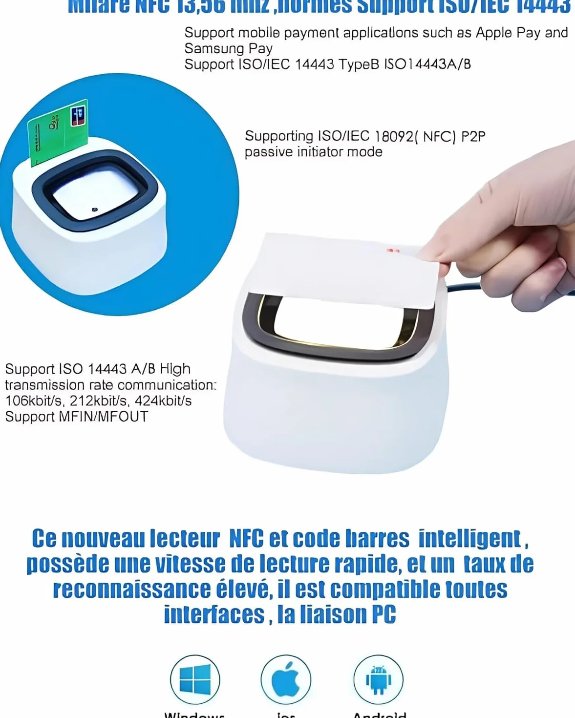 Lettore di schede Vitale DC300, 3 in 1: QR Code - NFC - Scheda singola - Plug and Play, nessun driver da installare