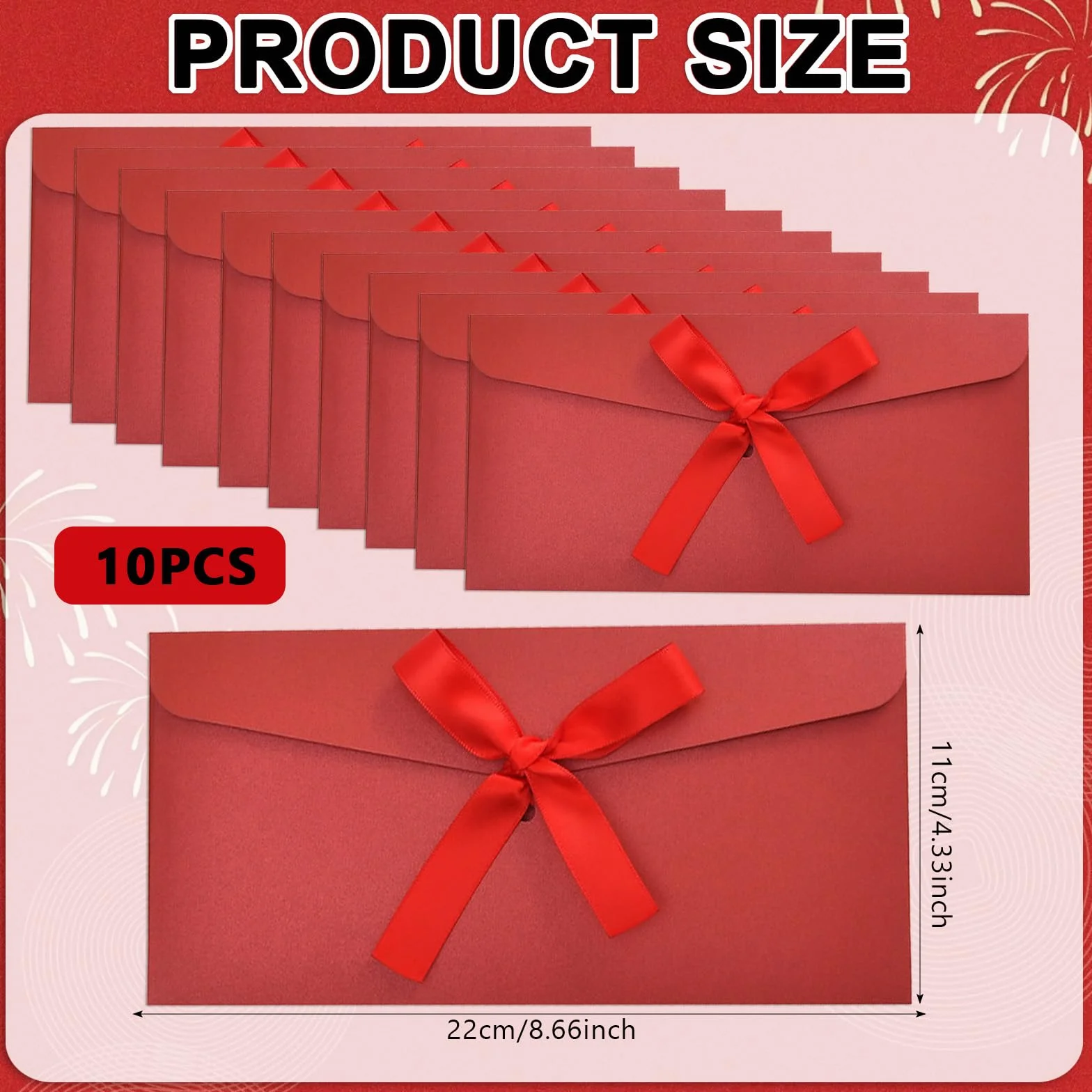 Buste Regalo in Carta Kraft Retro Rosso 22 x 11 cm con Nastro per Biglietti Auguri