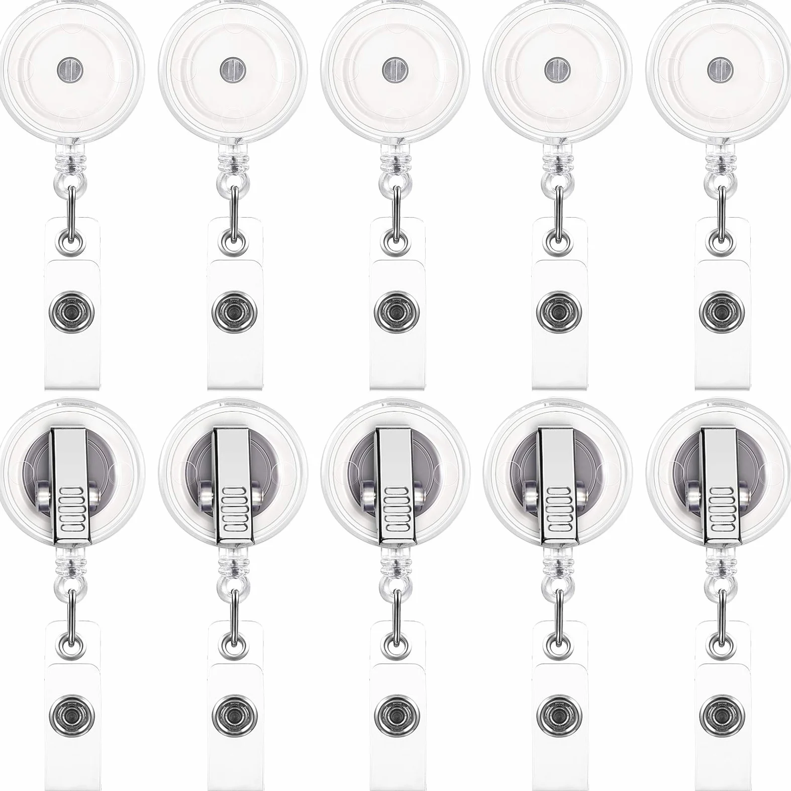 50 pezzi retrattile porta badge bobine con clip a coccodrillo girevole, porta carte di identità e badge per studenti, insegnanti e lavoratori (trasparente traslucido)
