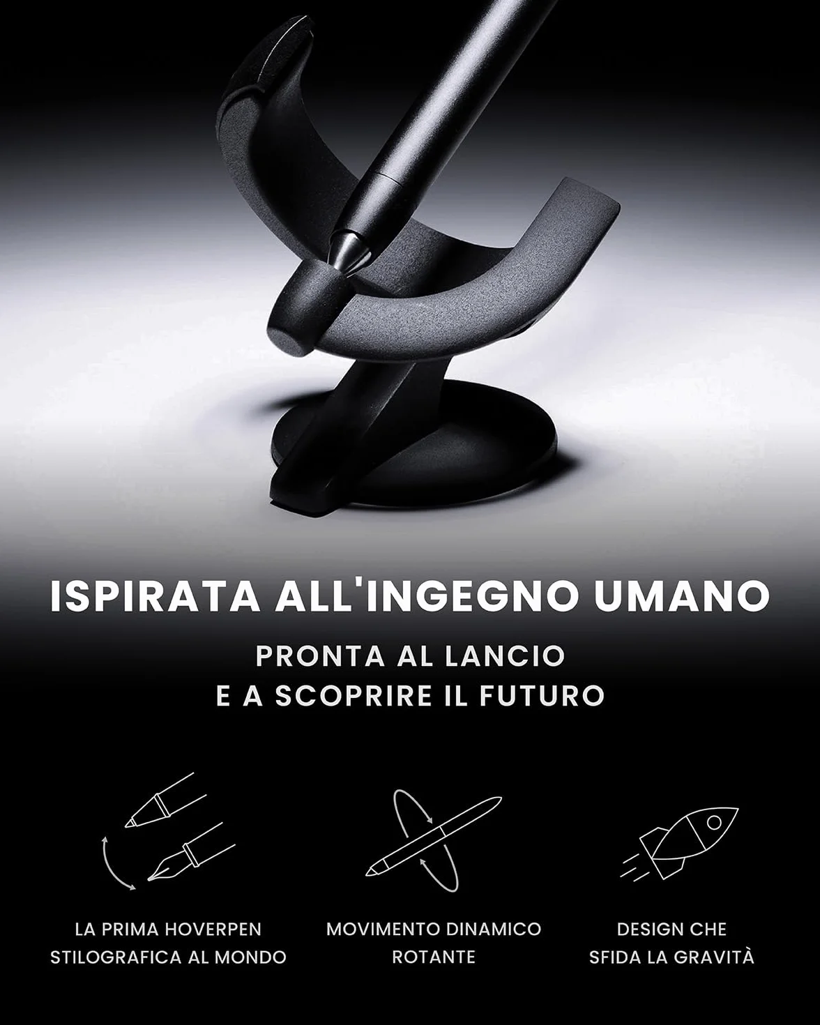 novium Hoverpen Future - Penna fluttuante 2 in 1 stilografica e roller, levitazione magnetica, design ispirato allo spazio, decorazione da scrivania, idea regalo di lusso, Deep Black