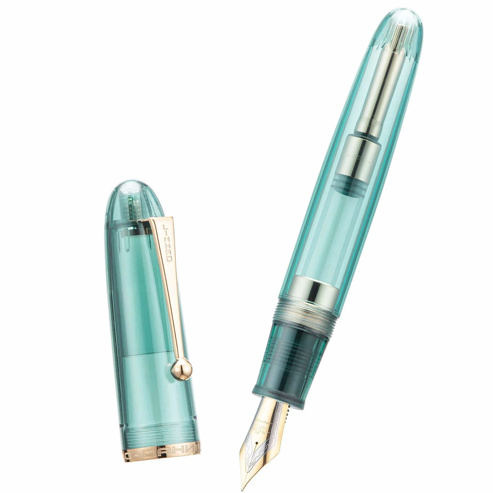 Asvine Jinhao 9019 Penna stilografica Dadao #8 pennino extra fine acrilico trasparente azzurro clip dorata