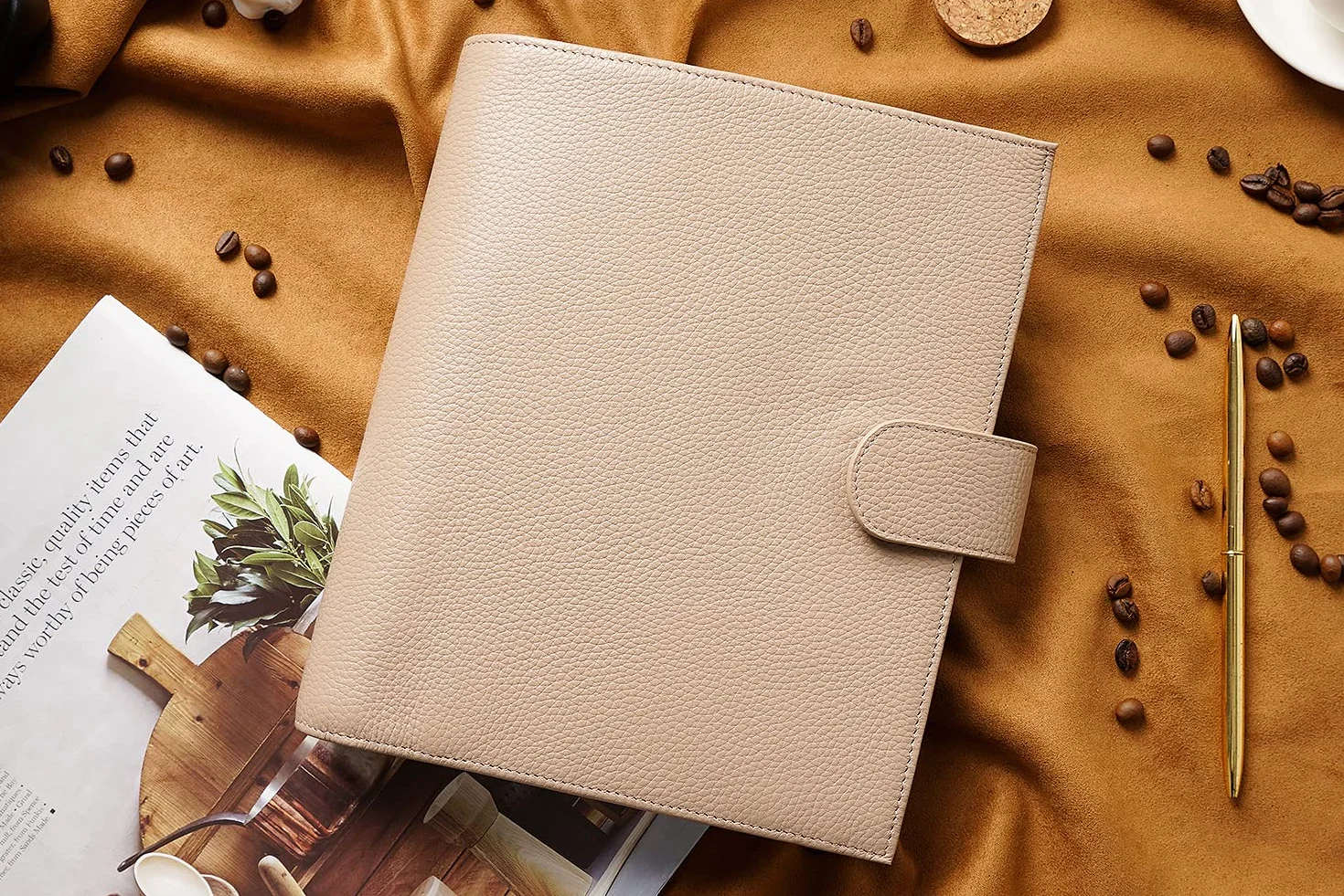 Moterm A5 Luxe Raccoglitore con Anelli - Organizer in Vero Cuoio (Ghiaia-Taupe, Anello da 30mm)