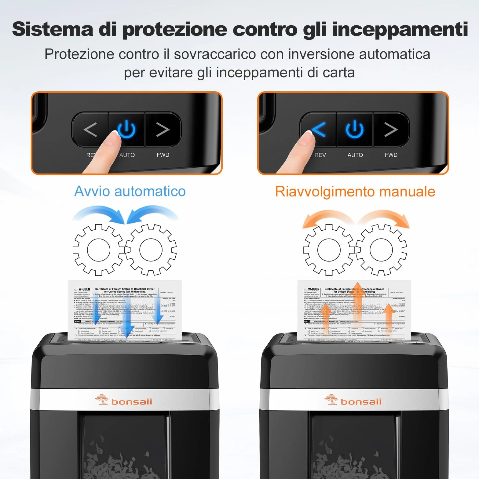 Bonsaii C291-A Distruggidocumenti P-4 Micro-Cut, con alimentatore automatico di documenti da 300 fogli, funzionamento continuo, 60 minuti, contenitore per rifiuti da 31 litri