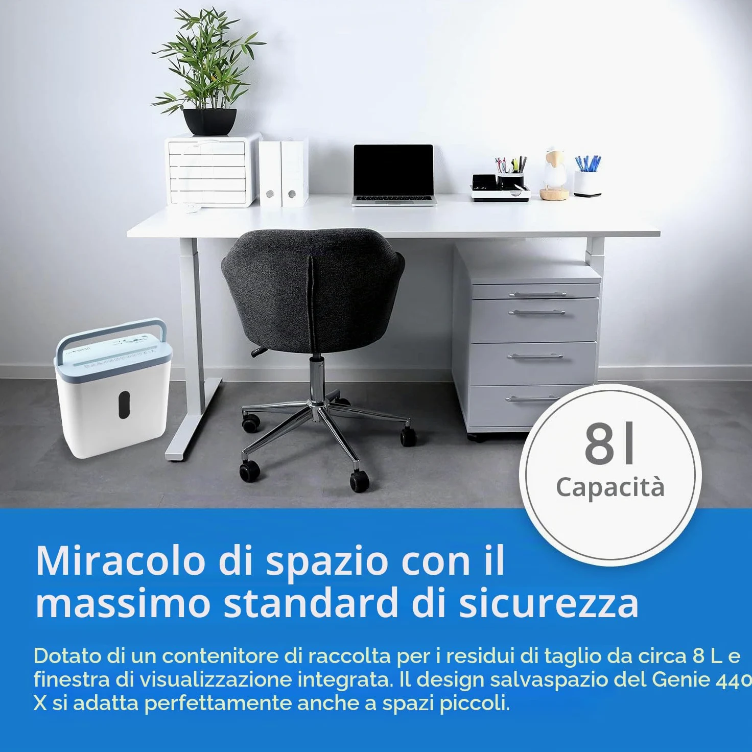 GENIE 440 distruggidocumenti | Taglio particelle 4 x 38 mm | Livello di sicurezza P-4 | Silenzioso 72 dB | Shredder compatto e portatile | Funzione di avvio/arresto automatico | Protezione da