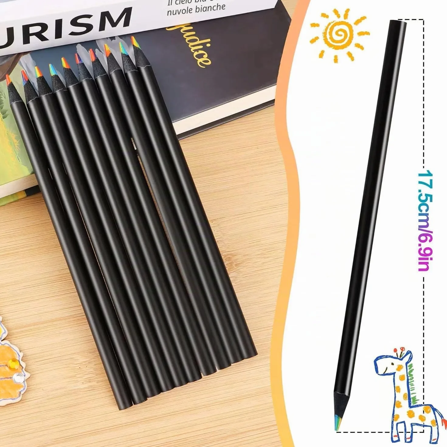 Matite Arcobaleno a 8 Colori Jumbo per Colorare e Disegnare Materiale Scolastico e Artistico