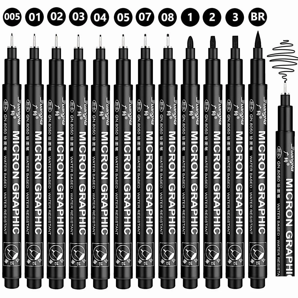 Black Fineliner Pen Set 12-Piece Micro Liner Drawing Sketching Pens