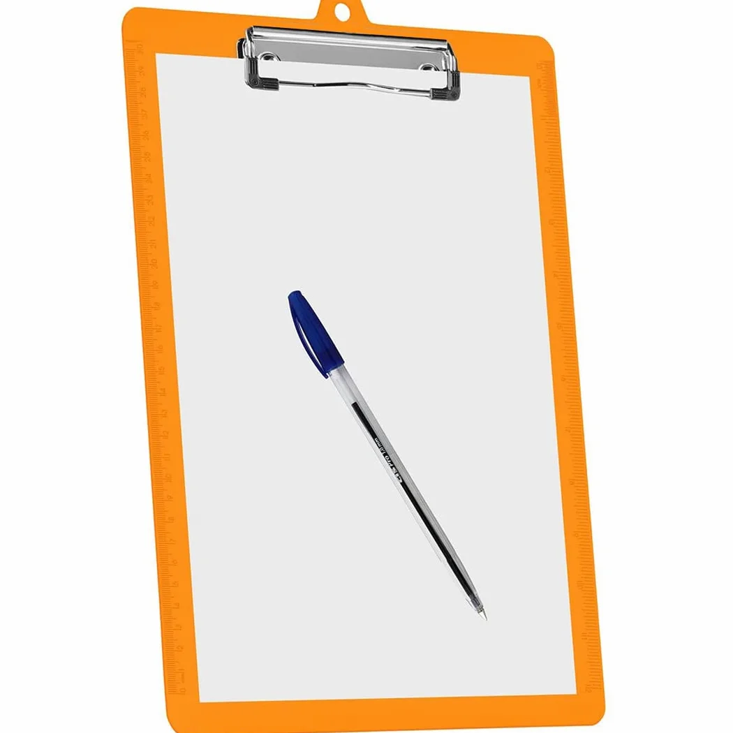 Acrimet Confezione da 3 Cartelline Formato Lettera A4 (34 x 24 cm) con Clip a Basso Profilo e Righelli Laterali, Plastica Resistente per Ufficio, Scuola, Uso Domestico - Colore Arancione
