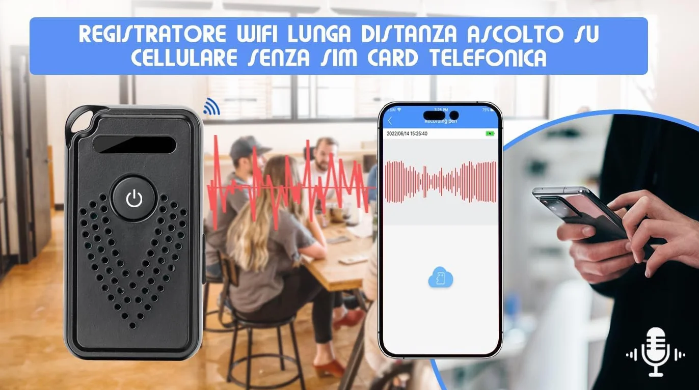 Registratore Vocale Digitale Professionale con Controllo Remoto via Wi-Fi e Trasferimento File a Distanza su smartphone (King Guard F1)