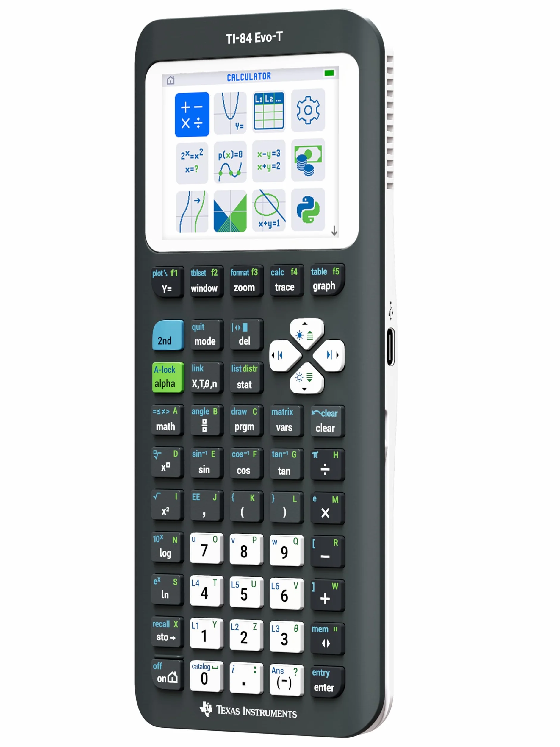Texas Instruments TI-84 Evo-T Calcolatrice grafica, supporto Python, ricaricabile, USB-C, modalità di prova