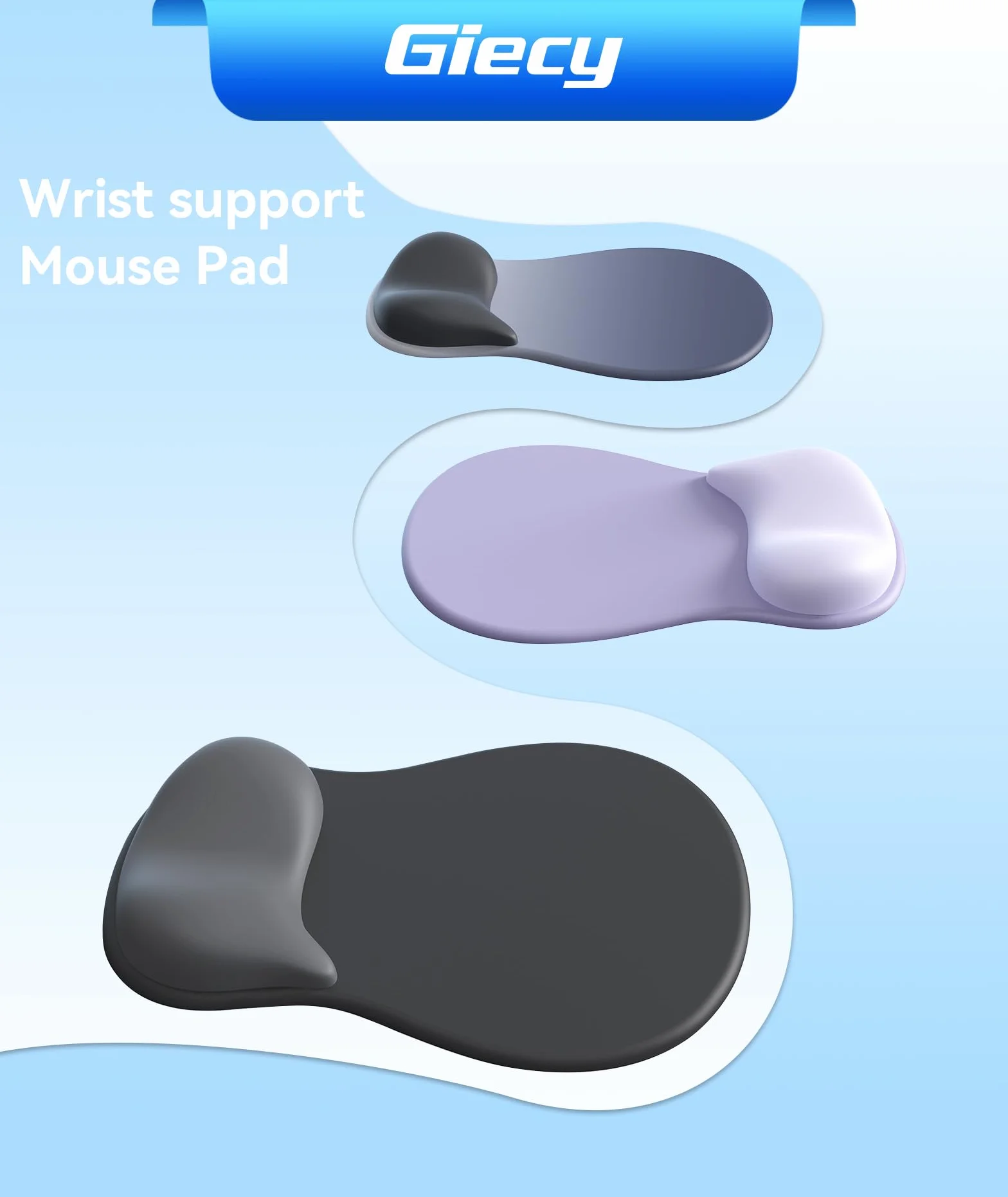 Ergonomico Tappetino Mouse con Poggiapolsi Gel, Base Antiscivolo Grigio Argento per Casa Ufficio