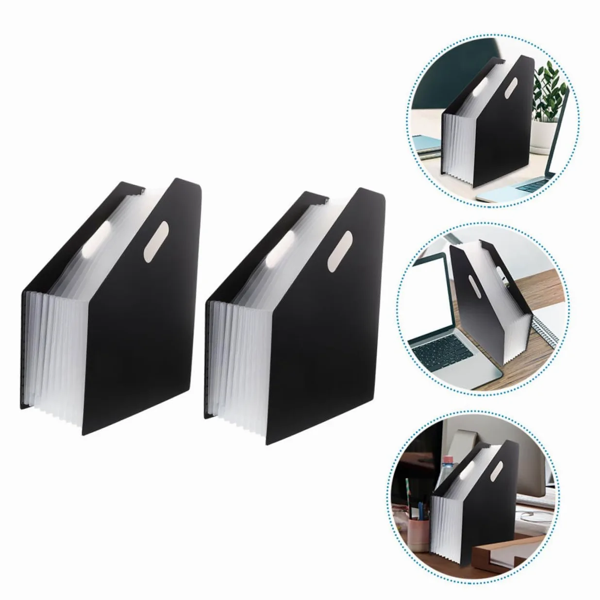 Organizzatore Documenti a Fisarmonica in Plastica Nero 2 Pezzi | Porta Documenti Verticale, Cartelline Ufficio, per Desktop e Trasporto
