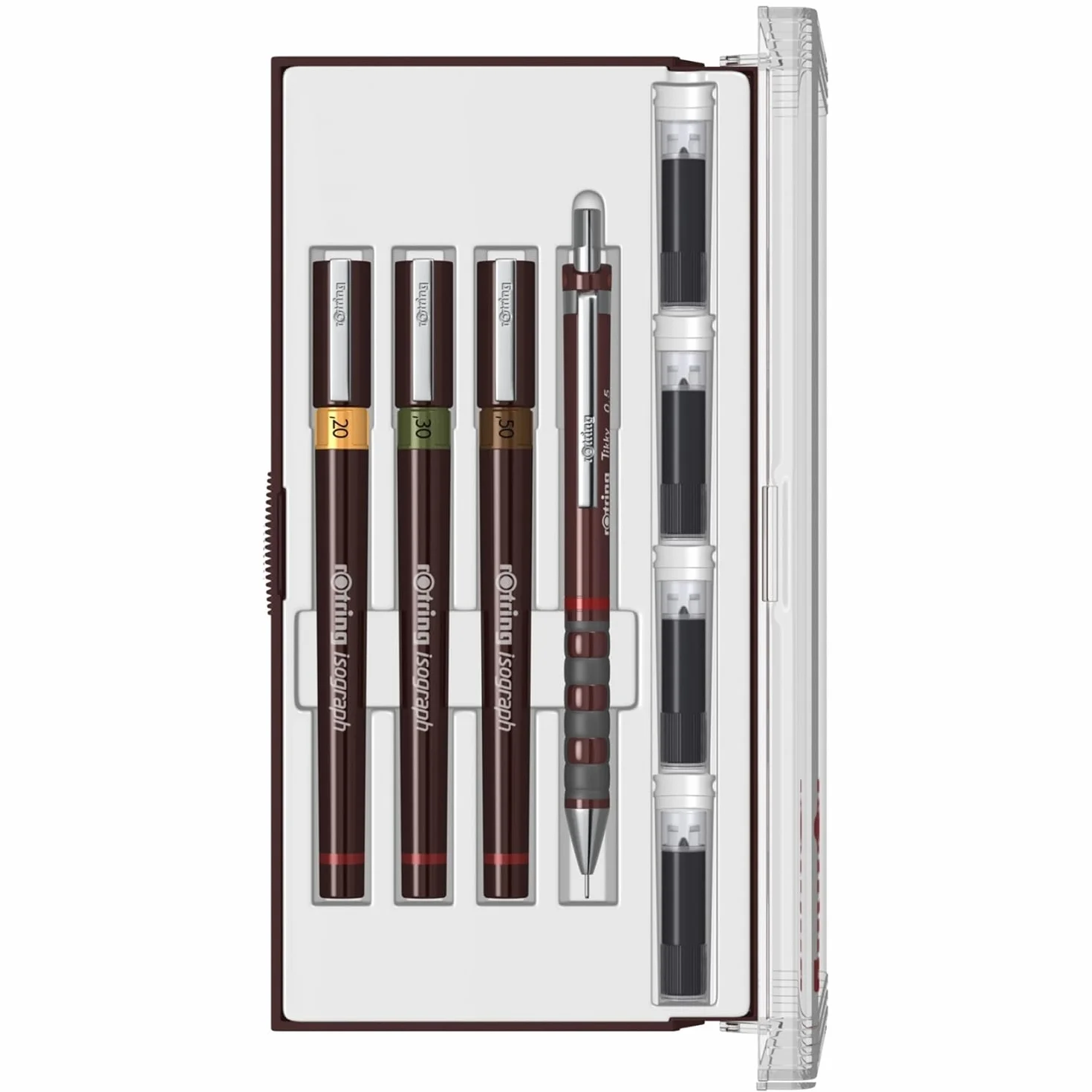 rOtring Isograph Set 3 penne tecniche punta fine 0,20 0,30 0,50 mm taccuino