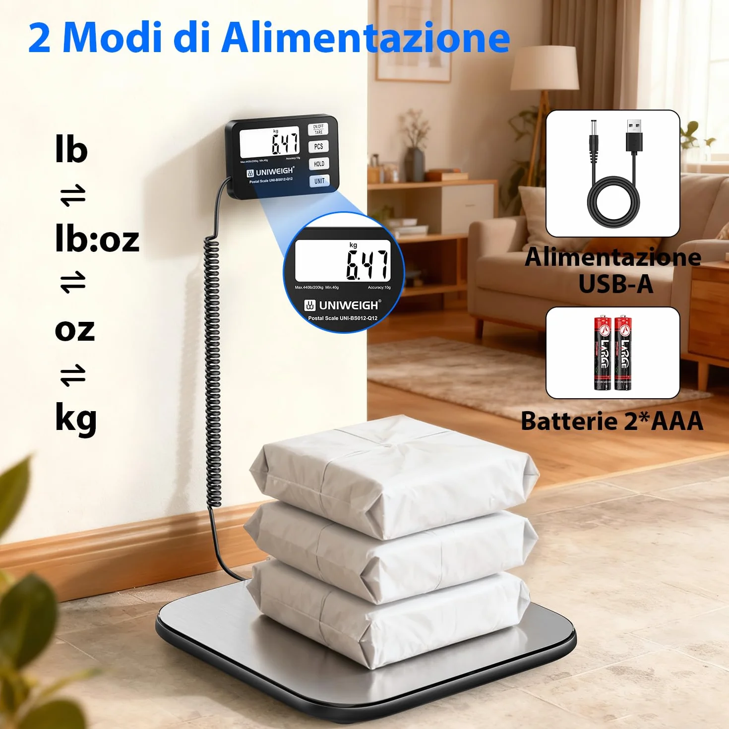 UNIWEIGH Bilancia per pacchi 440 lb 0,35 oz digitale PCS Tenuta Tara