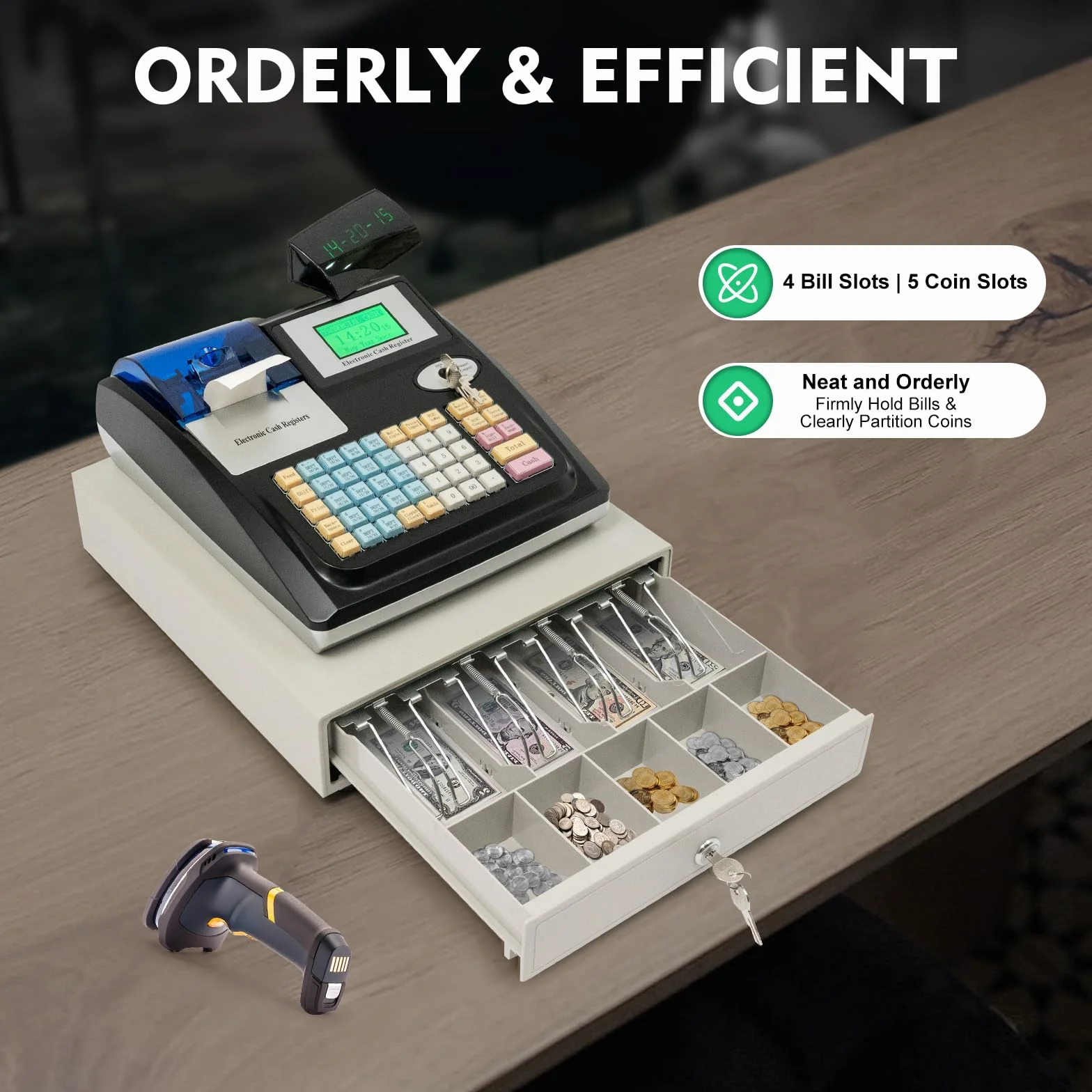 Registratore di cassa elettronica con 48 tasti, moderno sistema di cassa POS per vendita al dettaglio, gastronomia e servizi, funzionamento chiaro, design compatto, ideale per piccoli negozi, Imb