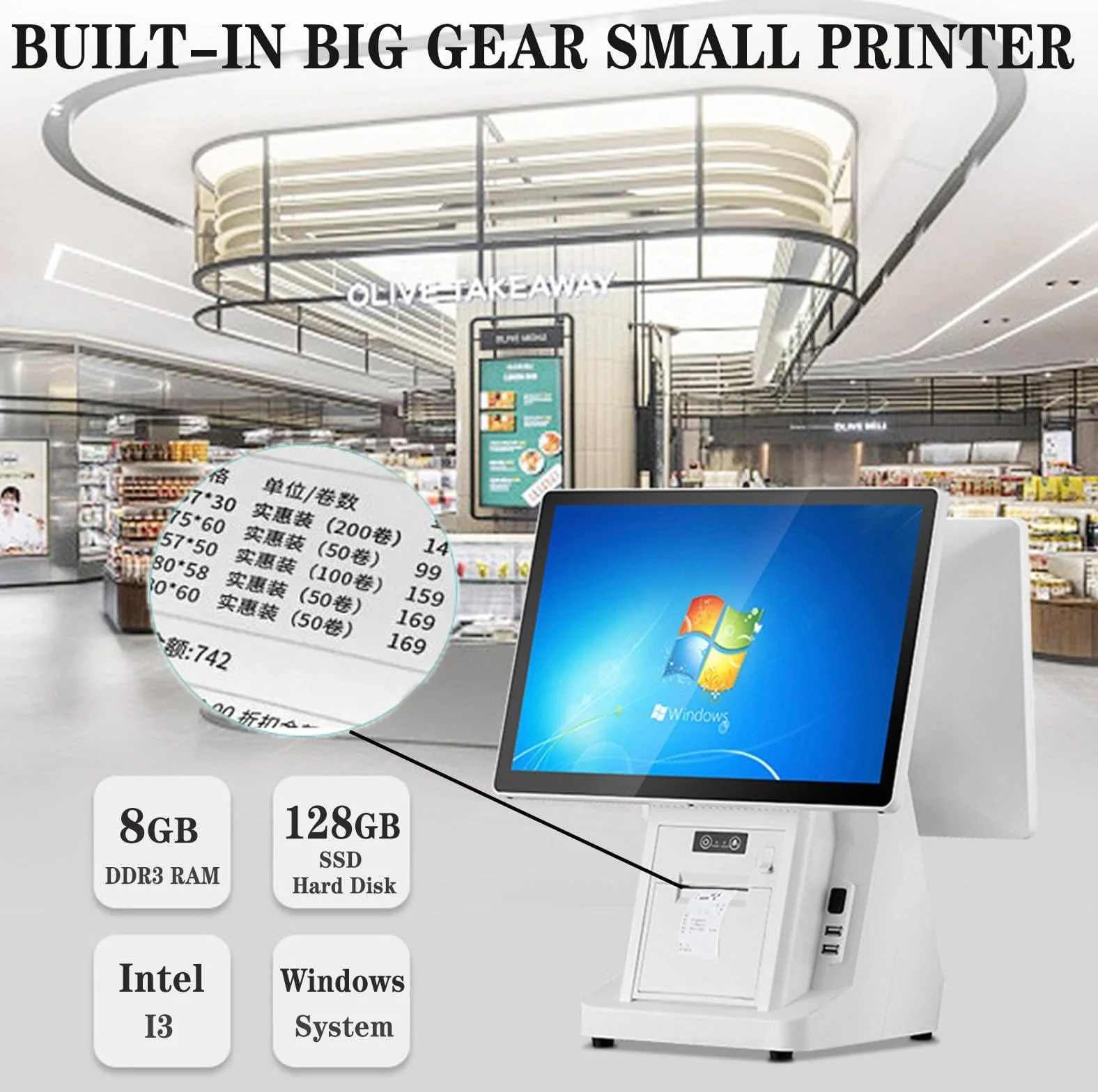 Registratore di Cassa per Punto Vendita al Dettaglio con PC Touch Screen da 15,6 Pollici, Stampante Termica per ricevute Integrata, Software POS per registratore di Cassa