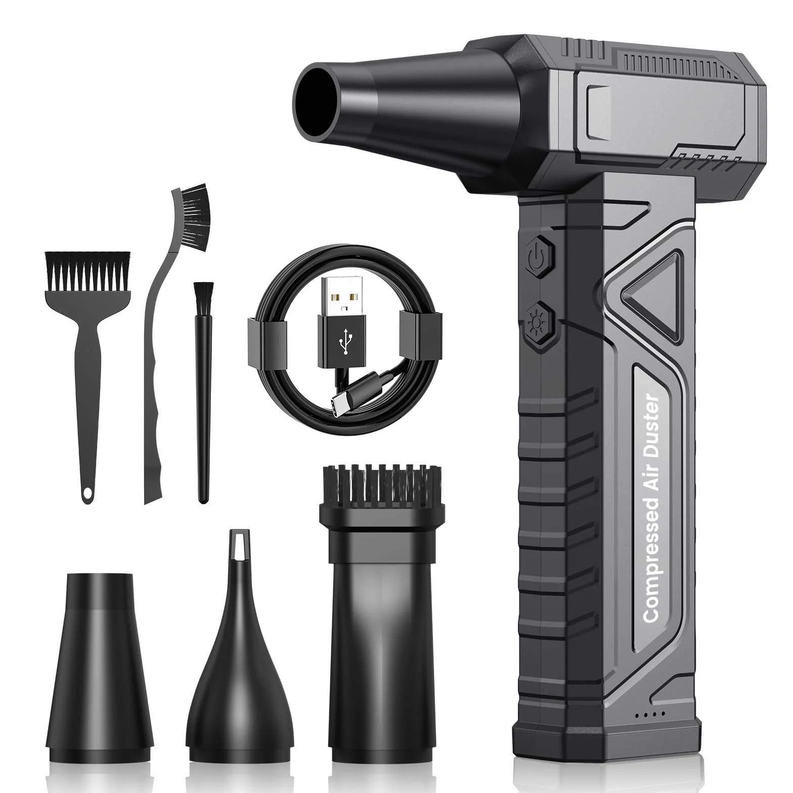 Aria Compressa Elettrico Rimuovi Polvere 200000 RPM - Air Duster 4 Velocità, Mini Soffiatore a Batteria, Bomboletta Aria Compressa Spray per Tastiera Elettronica, W18, Nero