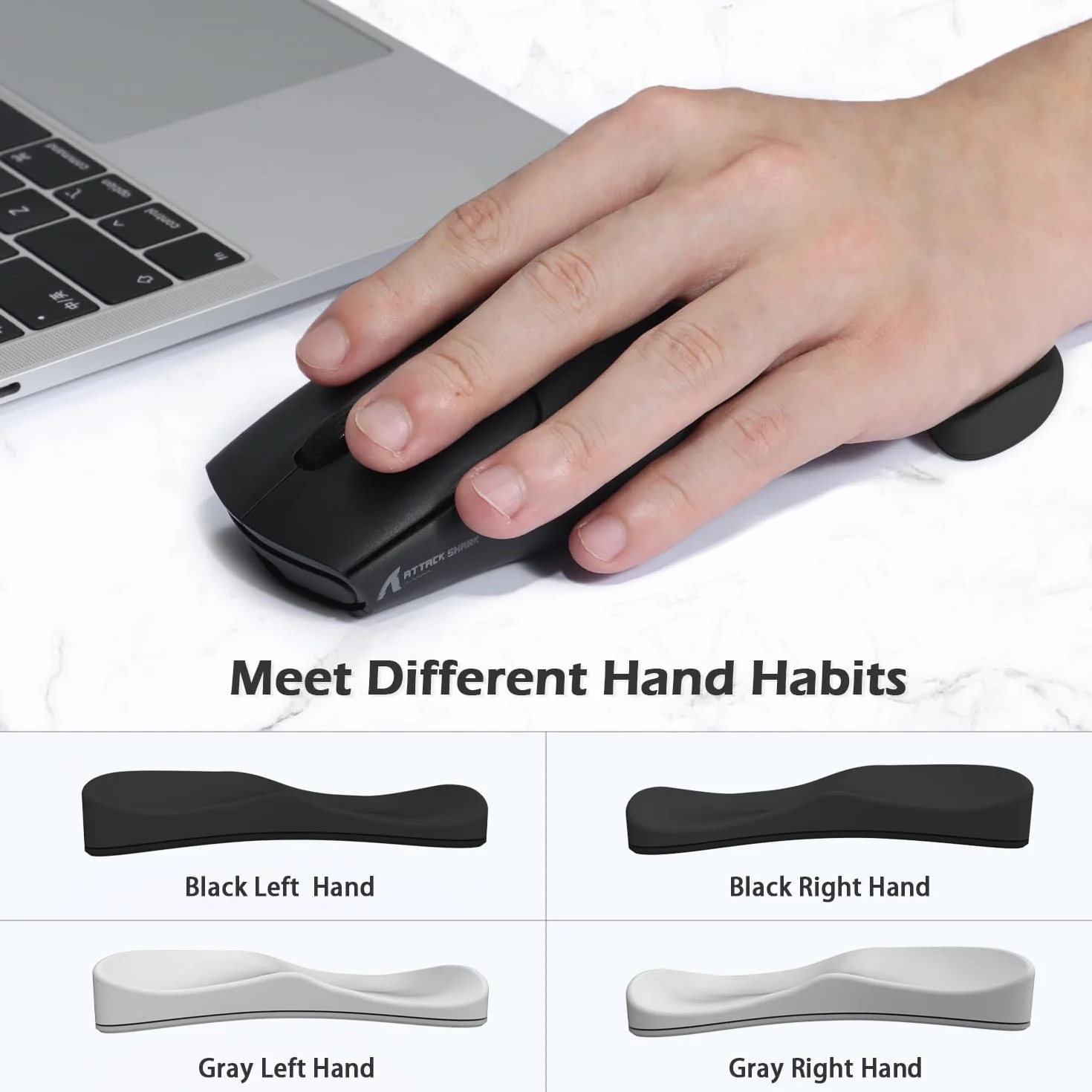 Attack Shark Poggiapolsi per Mouse in Silicone Morbido, Supporto Ergonomico per Polso, Mano Sinistra Nero