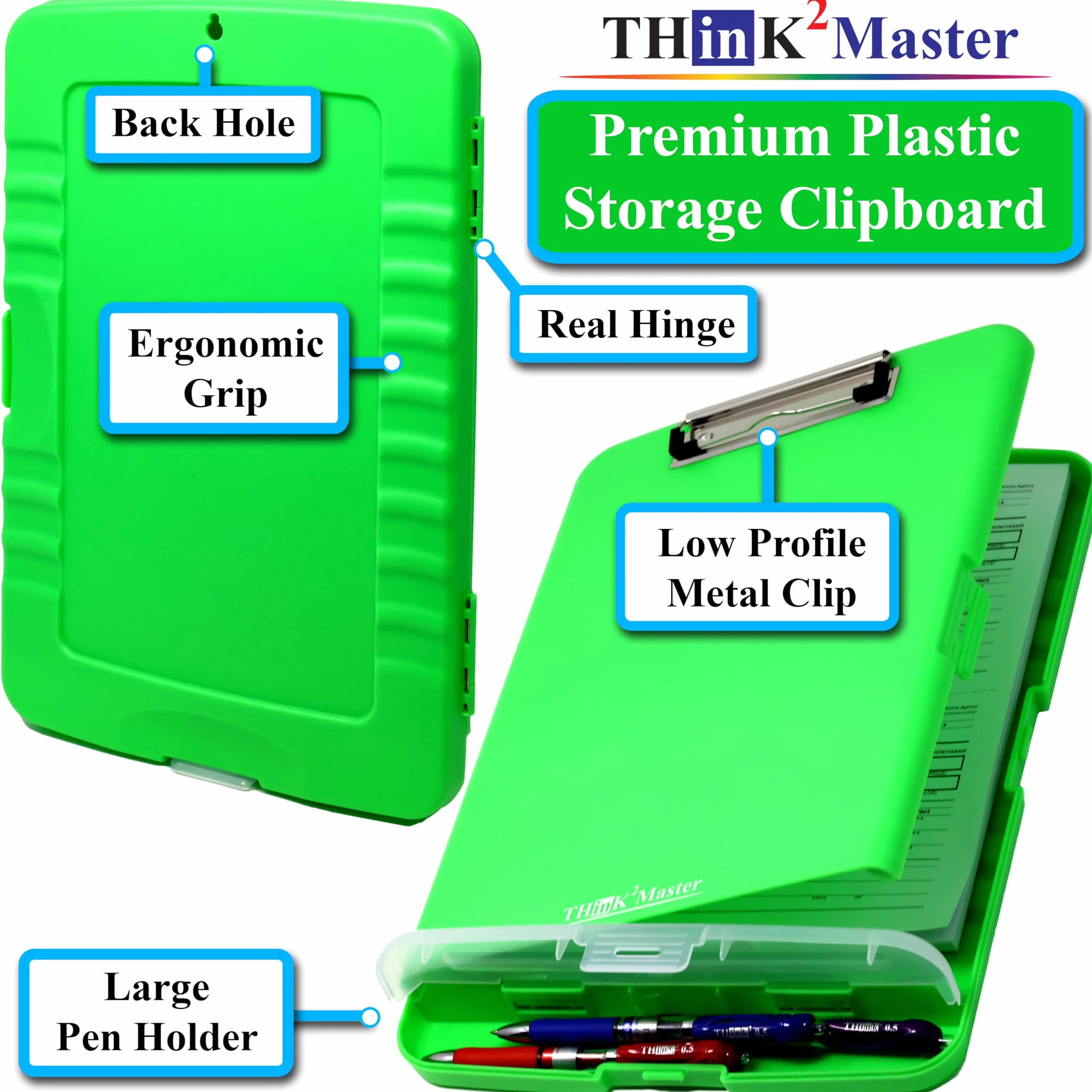 Think2Master Portablocco in plastica verde con portapenne. | 25% più pesante e 25% più robusto, resistente, indispensabile per infermieri, insegnanti e aule.