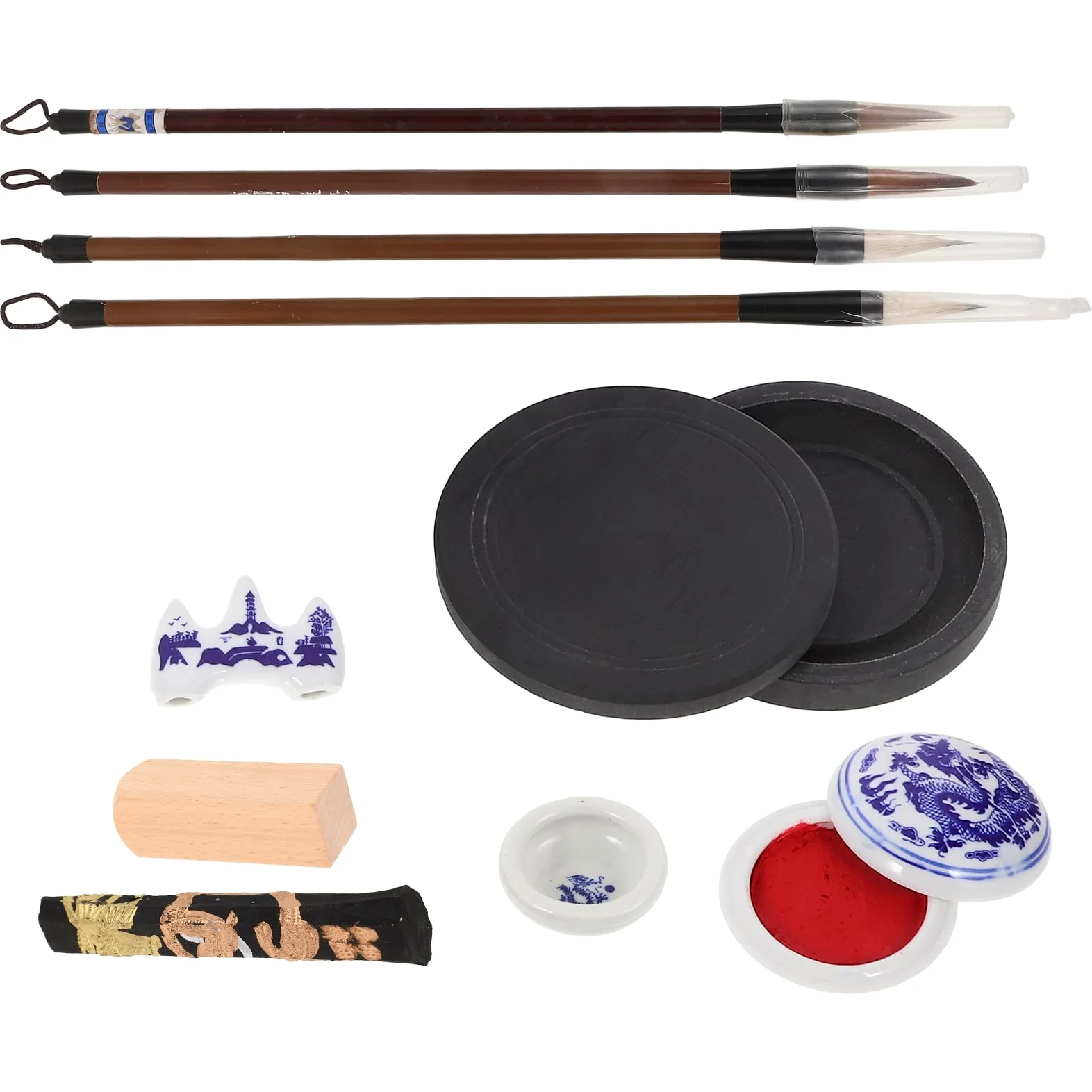 WOONEKY Kit per Calligrafia Cinese Iniziale Pennelli Inchiostro Carta Legno Ceramica per Studenti