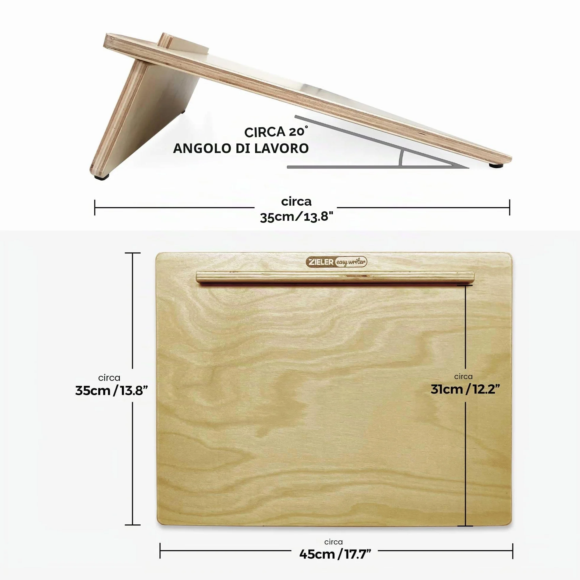 ZIELER® Ergonomiczna podkładka do pisania A3 z GRIP MAT, drewniana lakierowana, kąt 20°