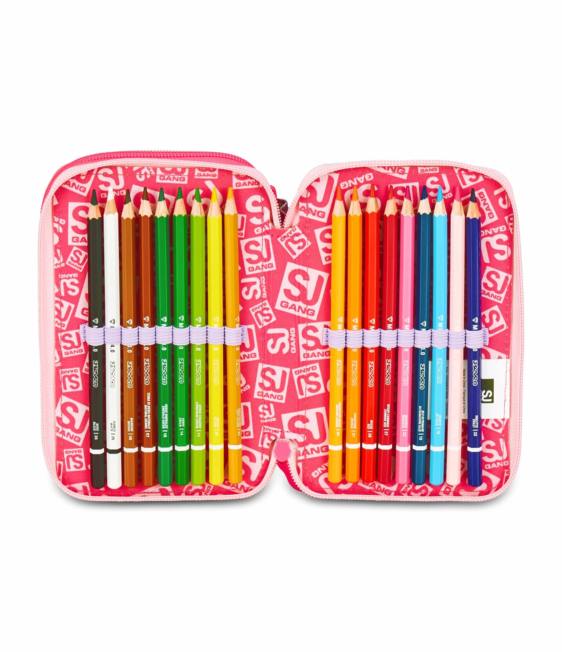 SJ GANG STYLE JAM GANG Astuccio Scuola 3 Zip Rosa Portapenne Triplo Scomparto