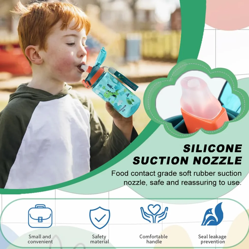 Dinosauro Borraccia Bambini 600 ML Infrangibile Senza BPA Apertura One-Touch Facile da Pulire