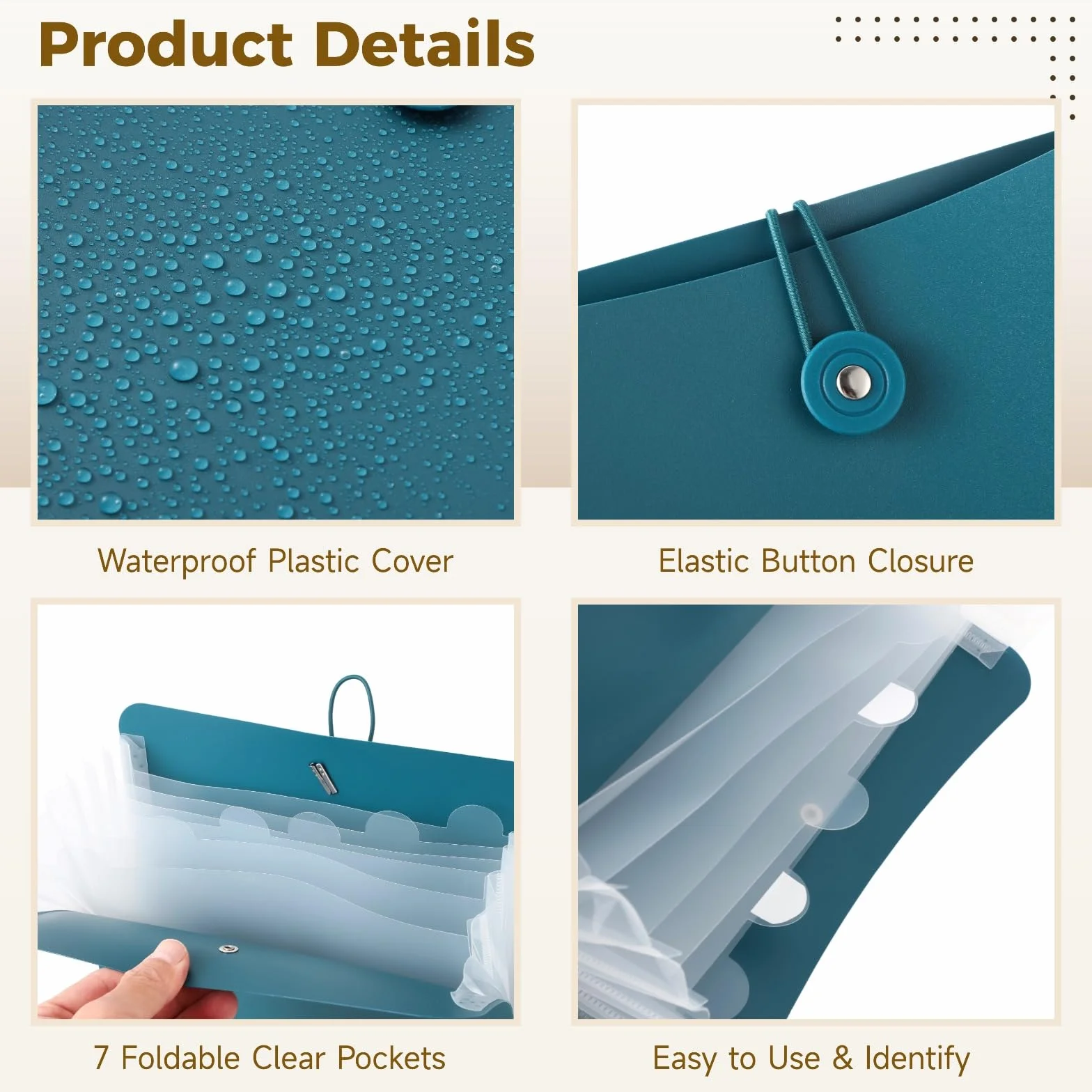 4 cartelline verticali espandibili a fisarmonica, 7 tasche, organizer in plastica per documenti formato A4, con chiusura elastica, per documenti, banconote, ricevute