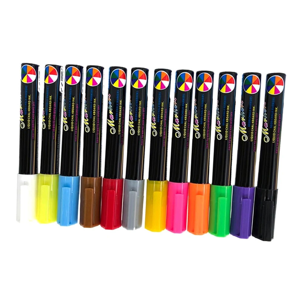 PLAFOPE Set di Pennarelli Fluorescenti Cancellabili 12 Pezzi per Lavagna | Corpo in Plastica Inchiostro Liquido, Punta Rotonda 6mm, Scrittura su Superficie Bianca