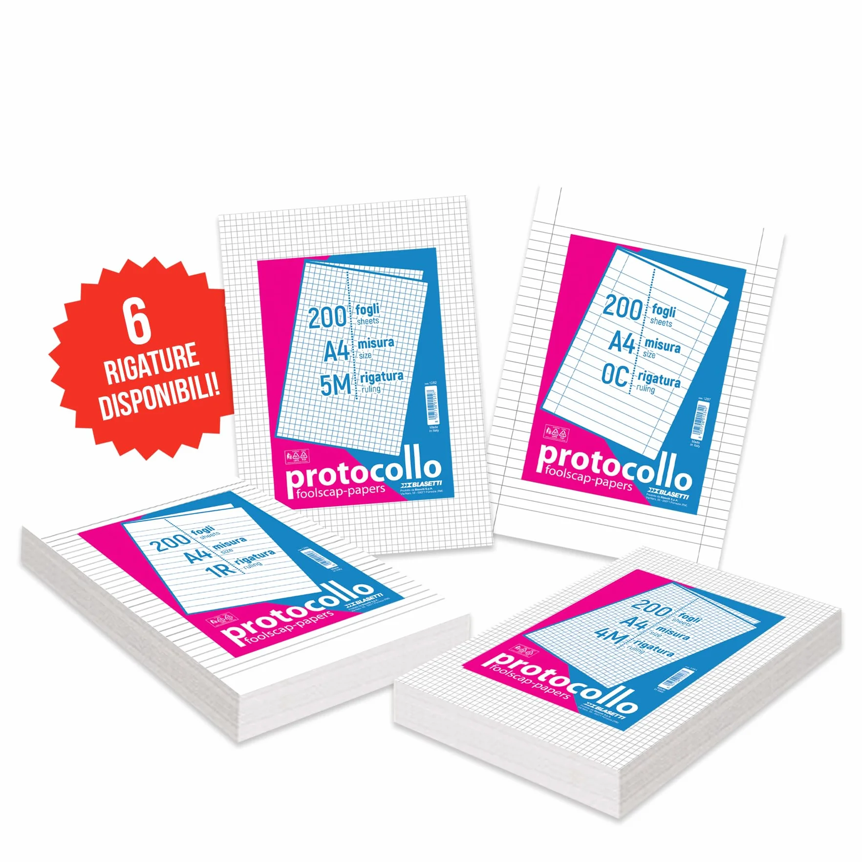 Blasetti Risme Foglio Protocollo A4 60gr 200 fogli Rigatura 1R