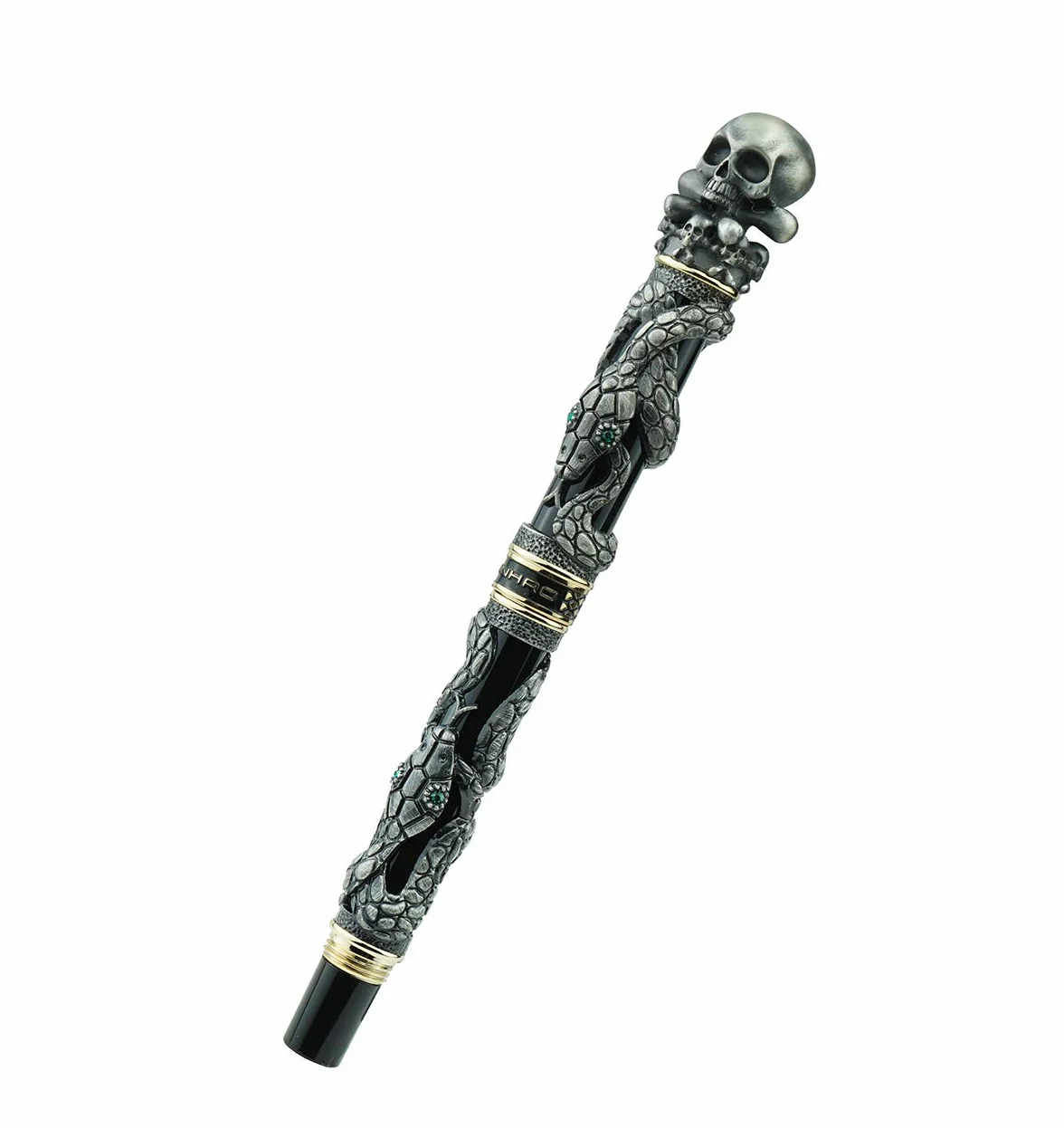 Jinhao - Penna stilografica a forma di serpente, punta fine con testa a teschio, in metallo massiccio