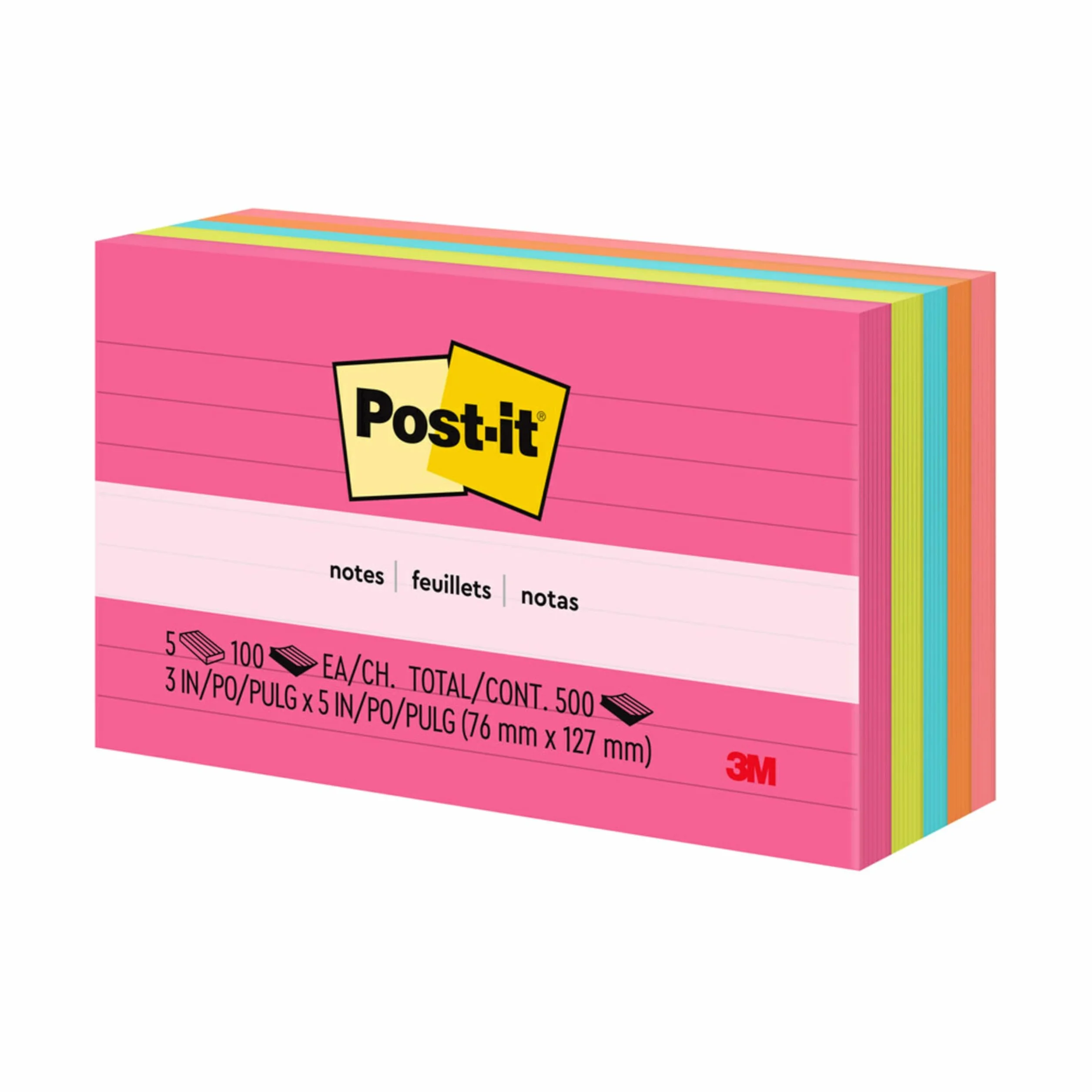 Post-It Colori Assortiti a Righe 76 mm x 127 mm 100 Fogli 5 Blocchetti
