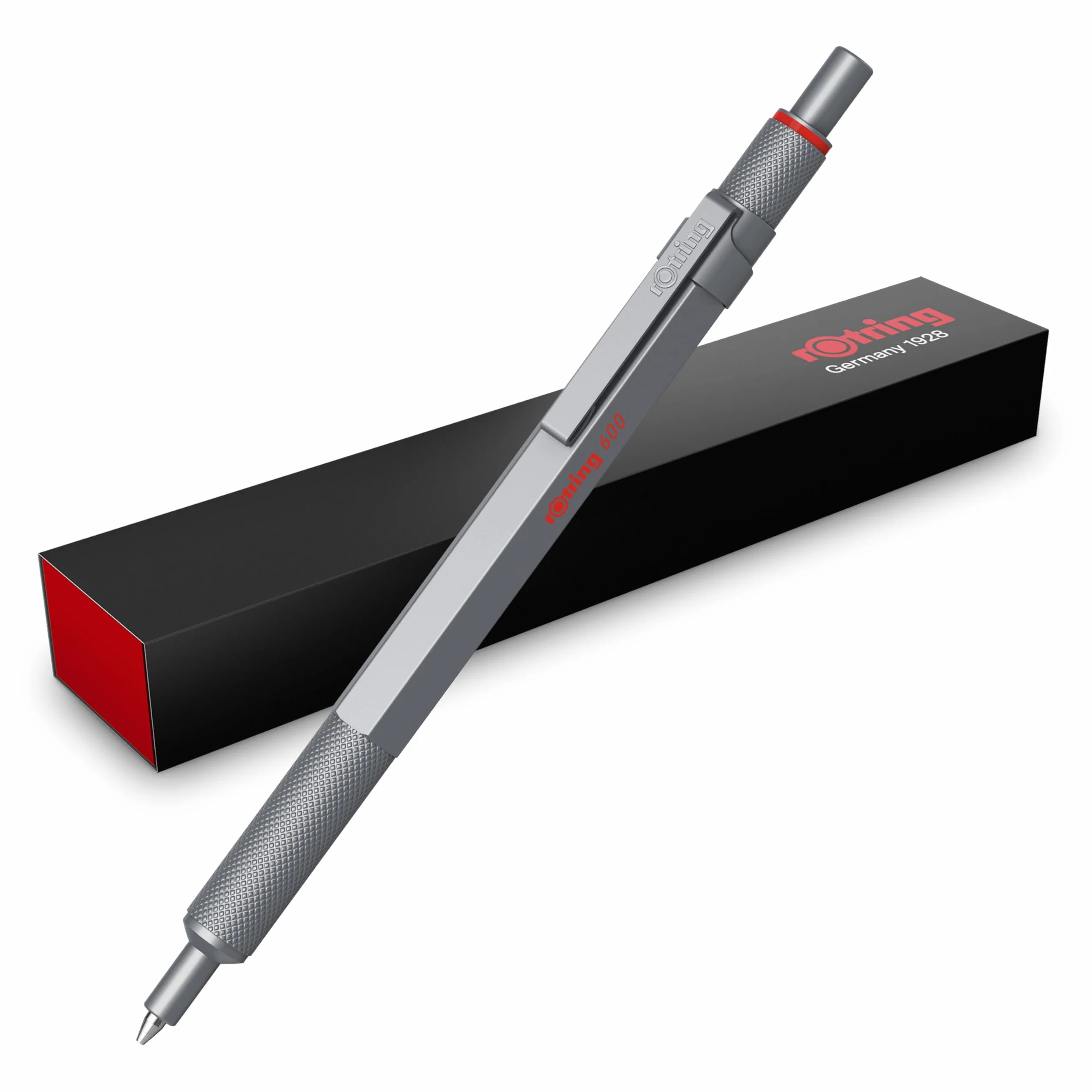rOtring 600 Penna gel | 0,55 mm | Inchiostro nero | corpo penna in metallo argentato | Impugnatura zigrinata antiscivolo e fusto esagonale | Ricaricabile