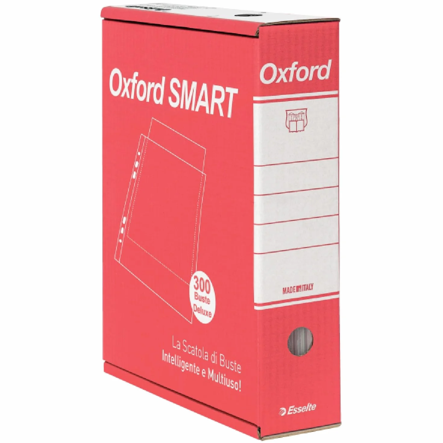 Esselte OXFORD SMART Buste per raccoglitori a perforazione universale A4 De Luxe, 300 pezzi (6 x 50), PP Lucido, con Scatola Multiuso