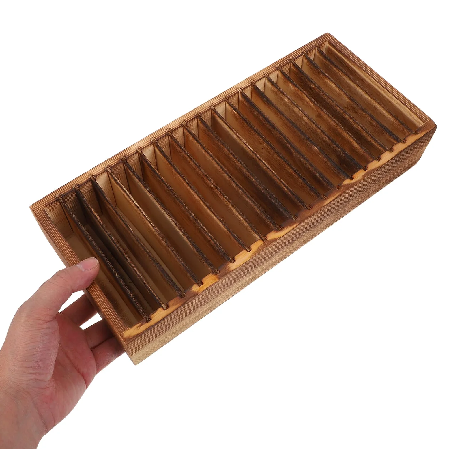 Mikikit Porta Biglietti da Visita in Legno con 20 Divisori Rimovibili Organizer da Scrivania Multifunzionale per Ufficio e Casa Scatola Porta Carte di Credito Portatile per Donna e Uomo