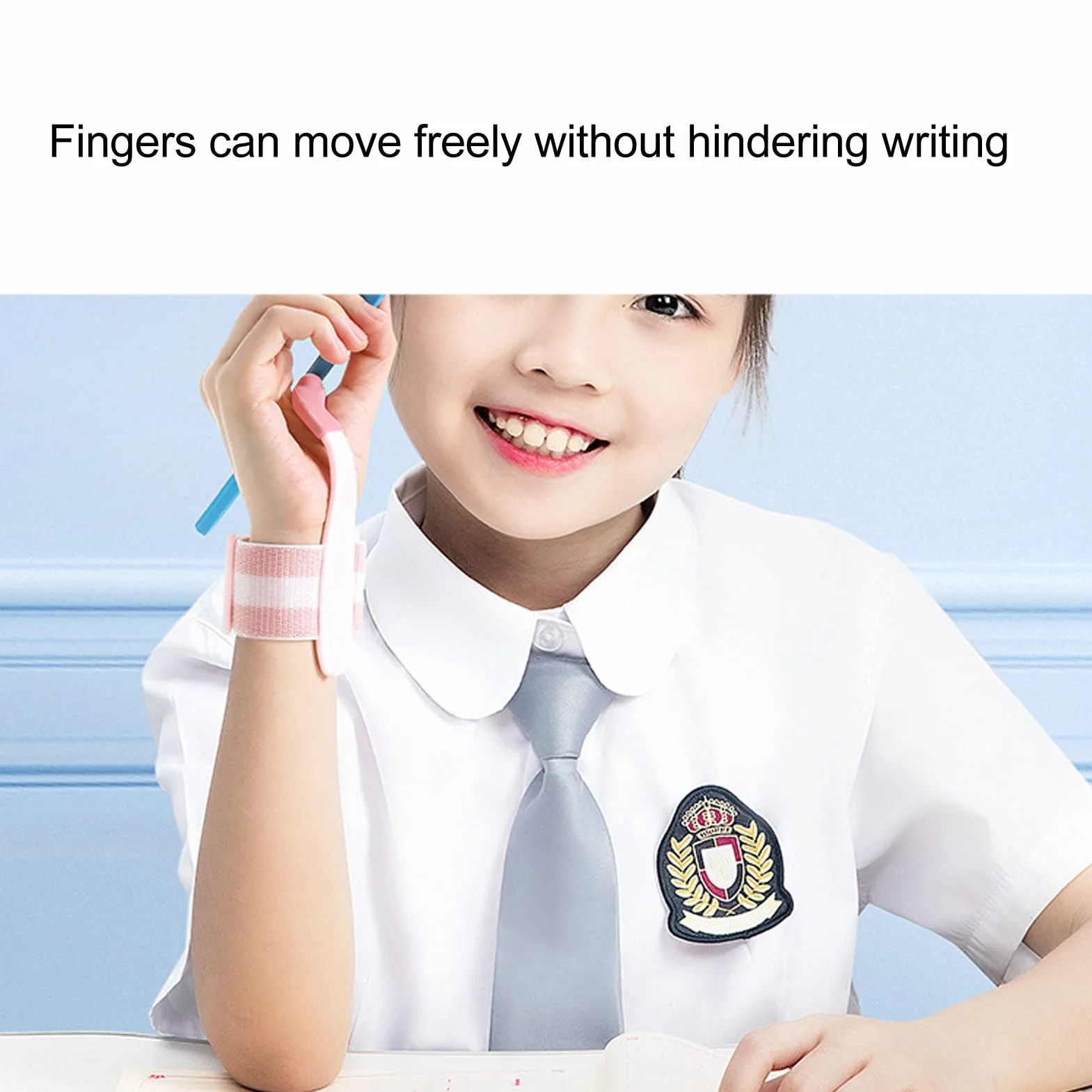 Pen Hold - Ergonomic Corrector with Pen Grip, Wrist Support for Writing and Posture Correction, Student Tool (Blue)
