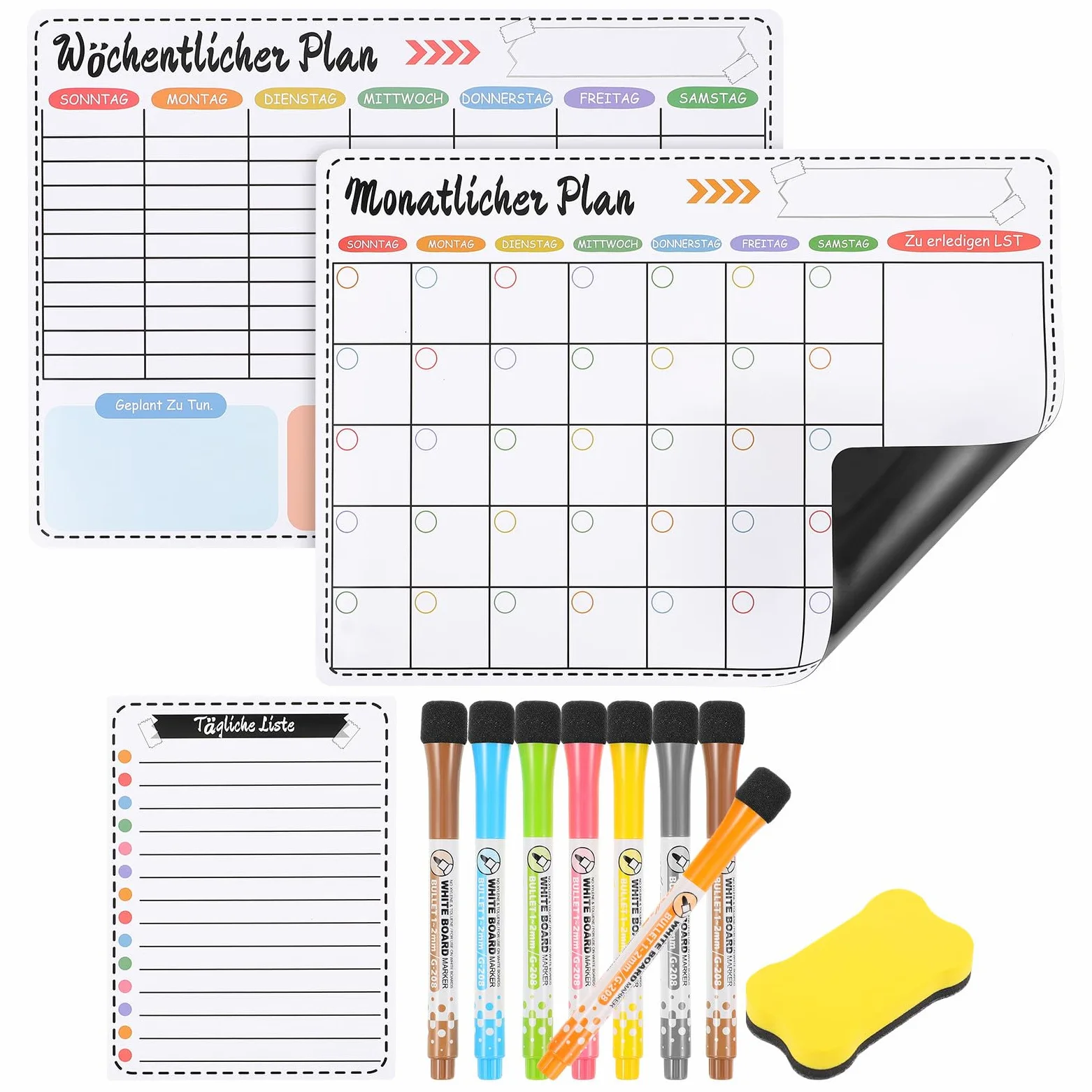 SHINEOFI Agenda Settimanale Magnetica per Frigorifero 16,5 × 11,5 Pollici in Resina Sintetica, Calendario Mensile Cancellabile a Secco 8 Pennarelli per Cucina e Scuola