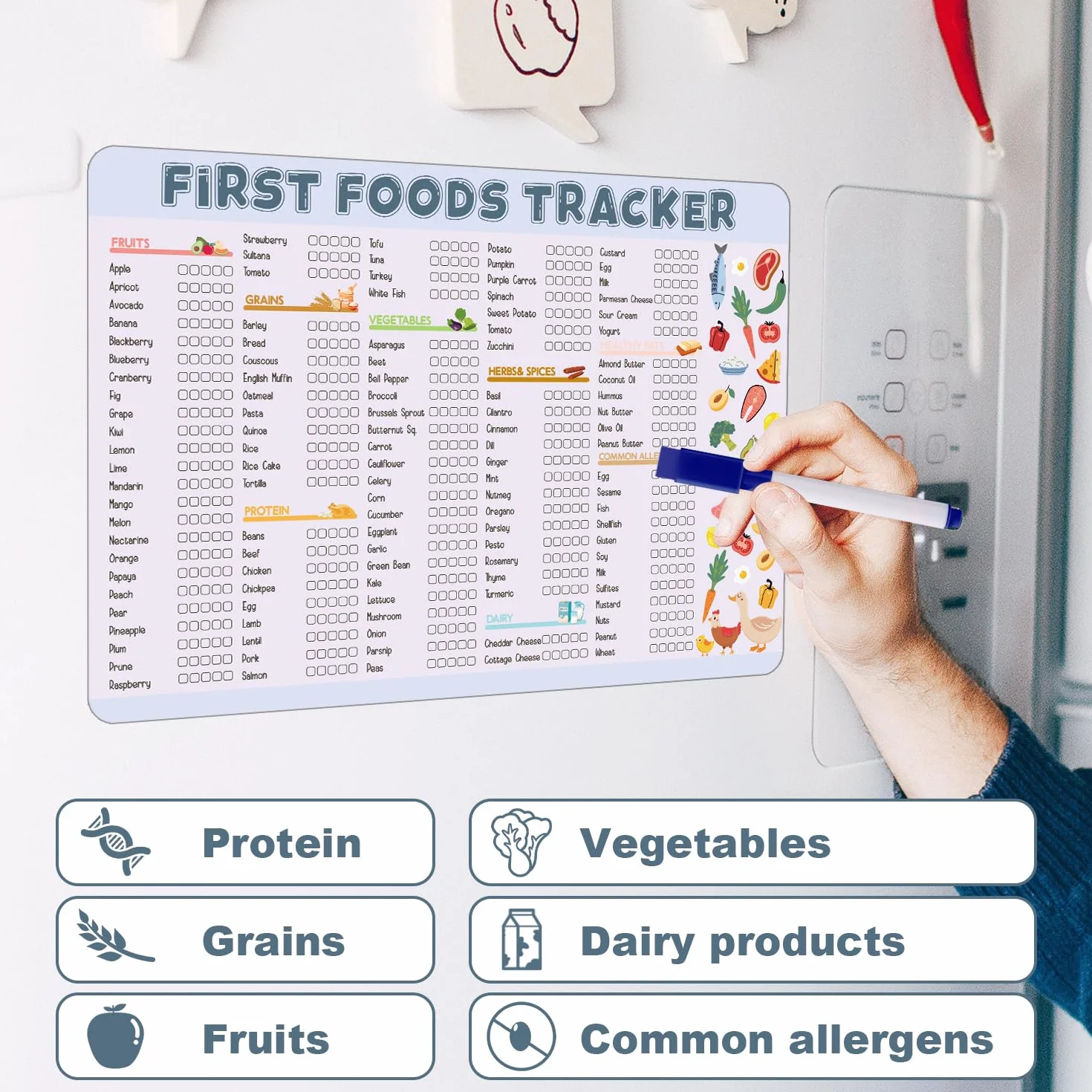 Baby's First Foods Tracker Magnetico 30,5x21,5cm Pianificatore Pasti per Svezzamento Guidato