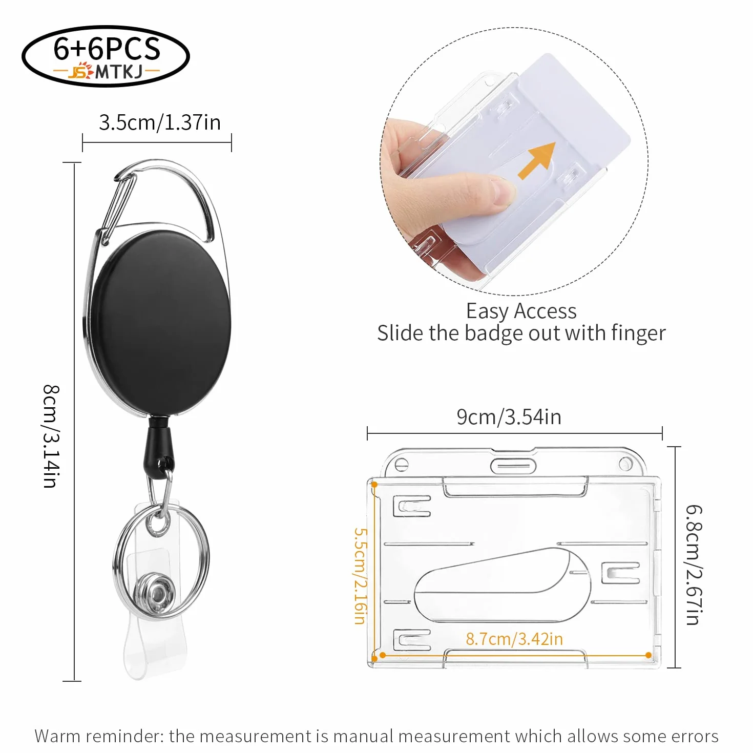 Portachiavi retrattile Porta Badge Bobina Clip ID Estensibile 6 pezzi