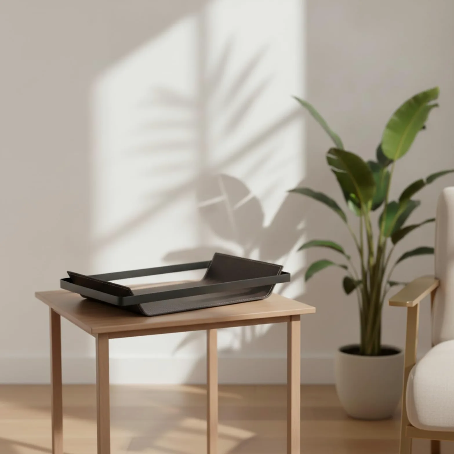 Vassoio da Scrivania Organizer Rettangolare Portadocumenti Vassoio Valet Portaoggetti con Metallo Scuro E Interno Goffrato Design Sobrio E Pannelli, Bianco, Grande 45 27 5cm