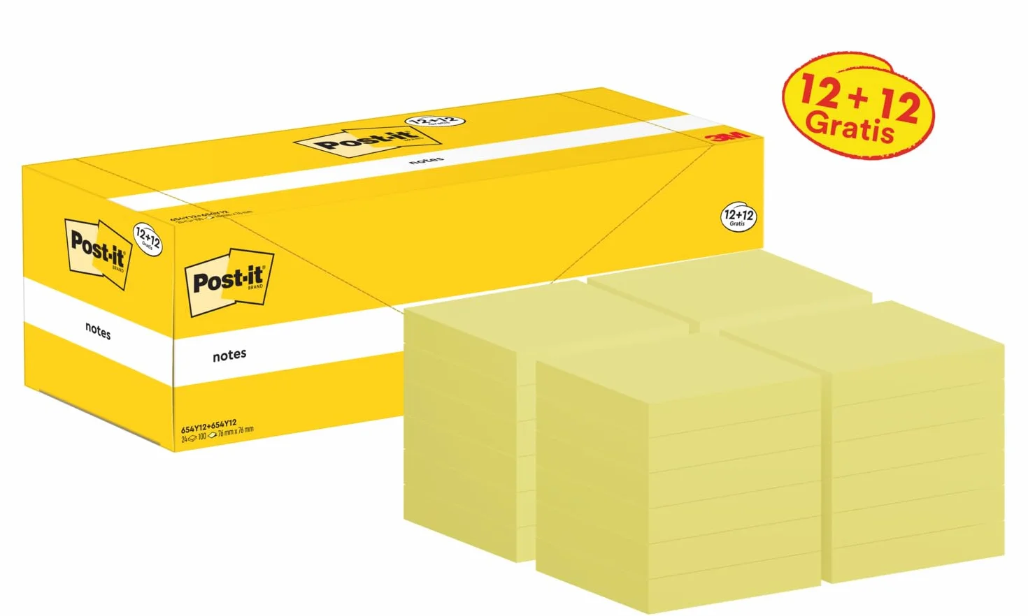Post-it Canary Yellow Foglietti Adesivi 76 mm x 76 mm, Confezione da 24 blocchetti, 100 Fogli per blocco