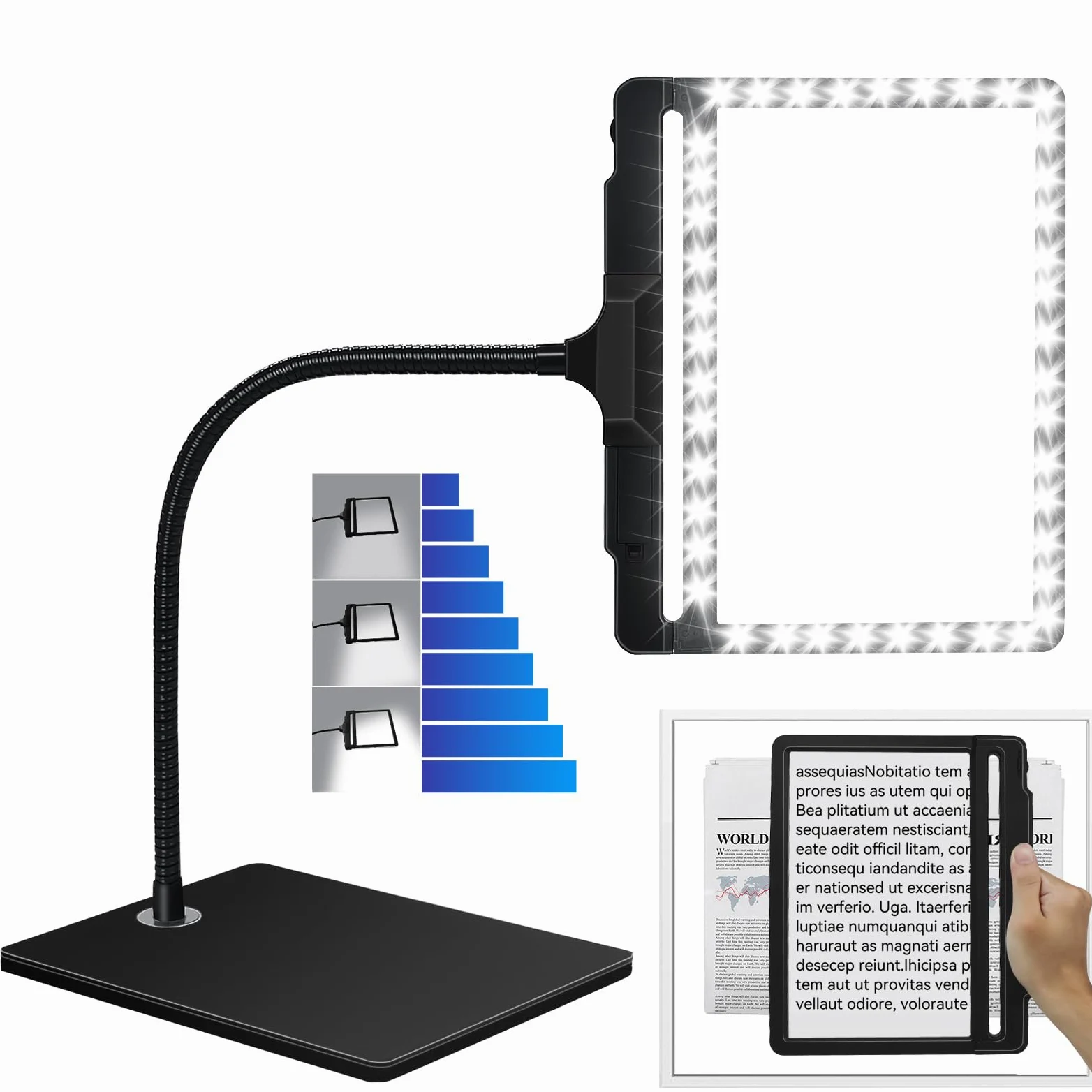 NZQXJXZ 2 in 1 Lente d'ingrandimento con Luce e Supporto | Lampada da Scrivania a Collo d'oca Flessibile a 42 LED, 5X Lente d'ingrandimento Staccabile a Luminosità Regolabile