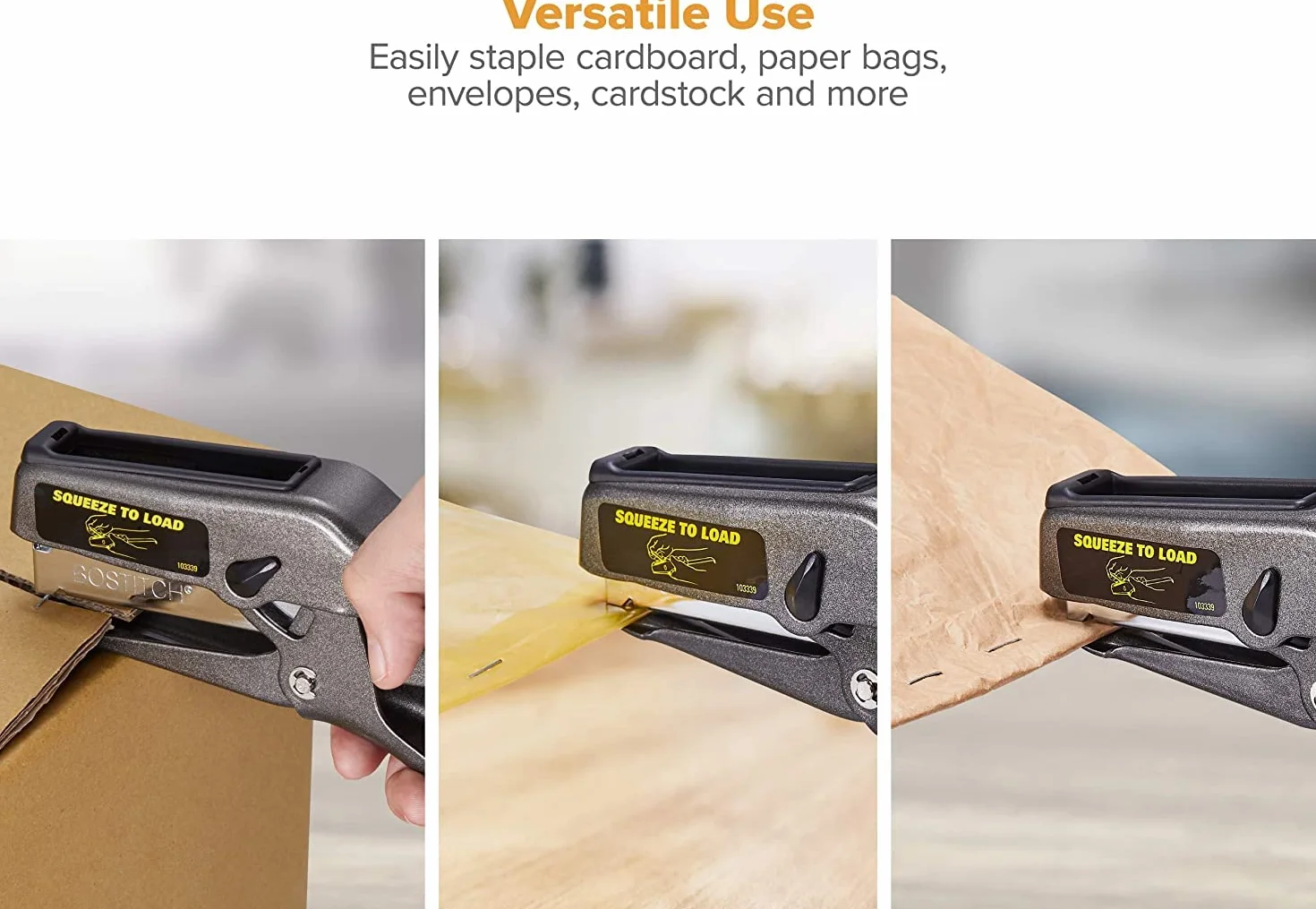 Bostitch Pinzatrice B8 per ufficio, resistente, con 1250 punti da 1/4", 45 fogli senza inceppamento, cucitrice industriale in metallo a striscia intera, capacità 210, per cartone, carta, tessuto
