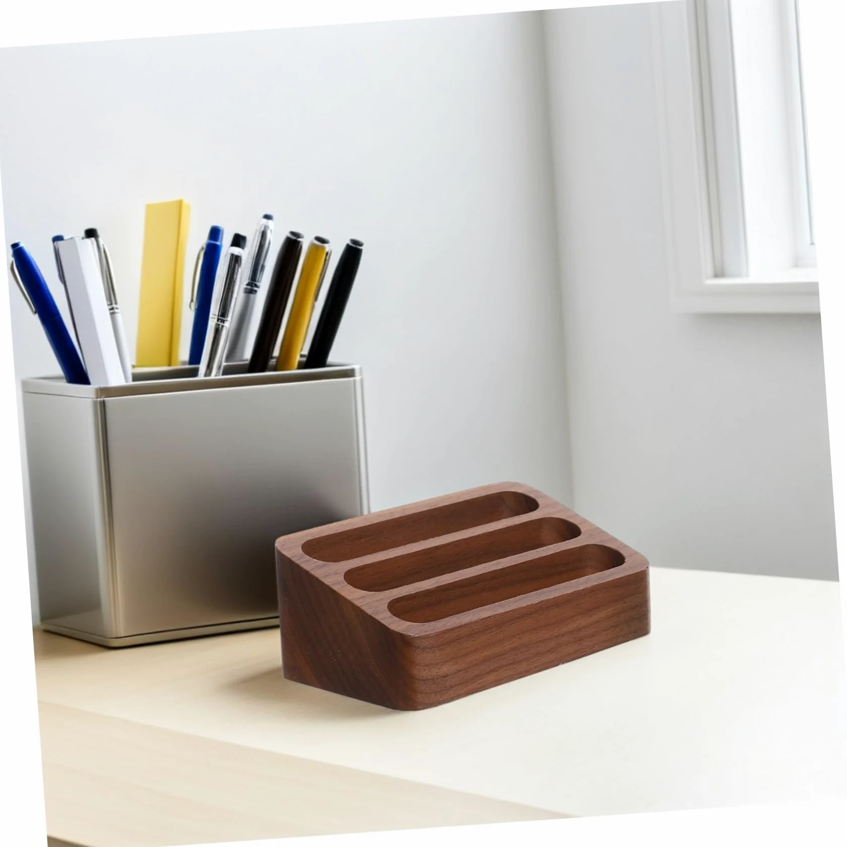 Hemobllo 2pezzi Porta Biglietti Da Visita in Legno Da Espositore Multi-slot Per Scrivania Piccolo Contenitore Portaoggetti Organizer Elegante Per Ufficio e Casa