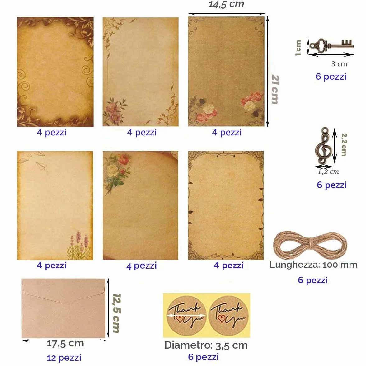 Set di carta kraft vintage 6 buste carta da lettere a righe inviti nozze biglietti auguri