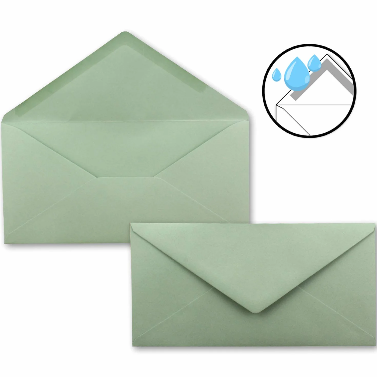 FarbenFroh Buste eucalipto verde DIN lunghe 110 x 220 mm adesivo umido